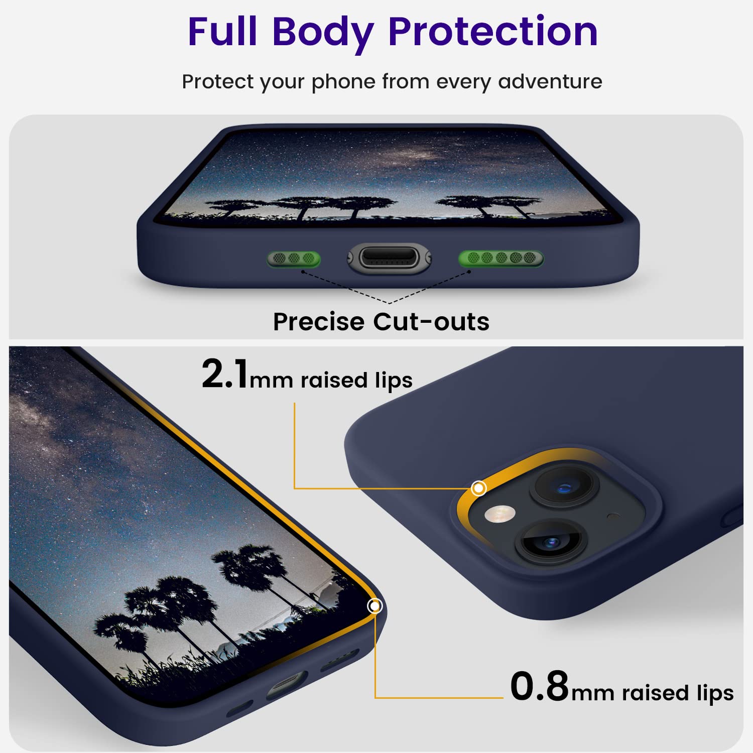 OTOFLY Shockproof Slim Silicone Case for iPhone 13 (6.1 Inch) - Midnight Blue | Protective Cover with Anti-Slip Grip | Perfect for Everyday Use, Work & Travel
