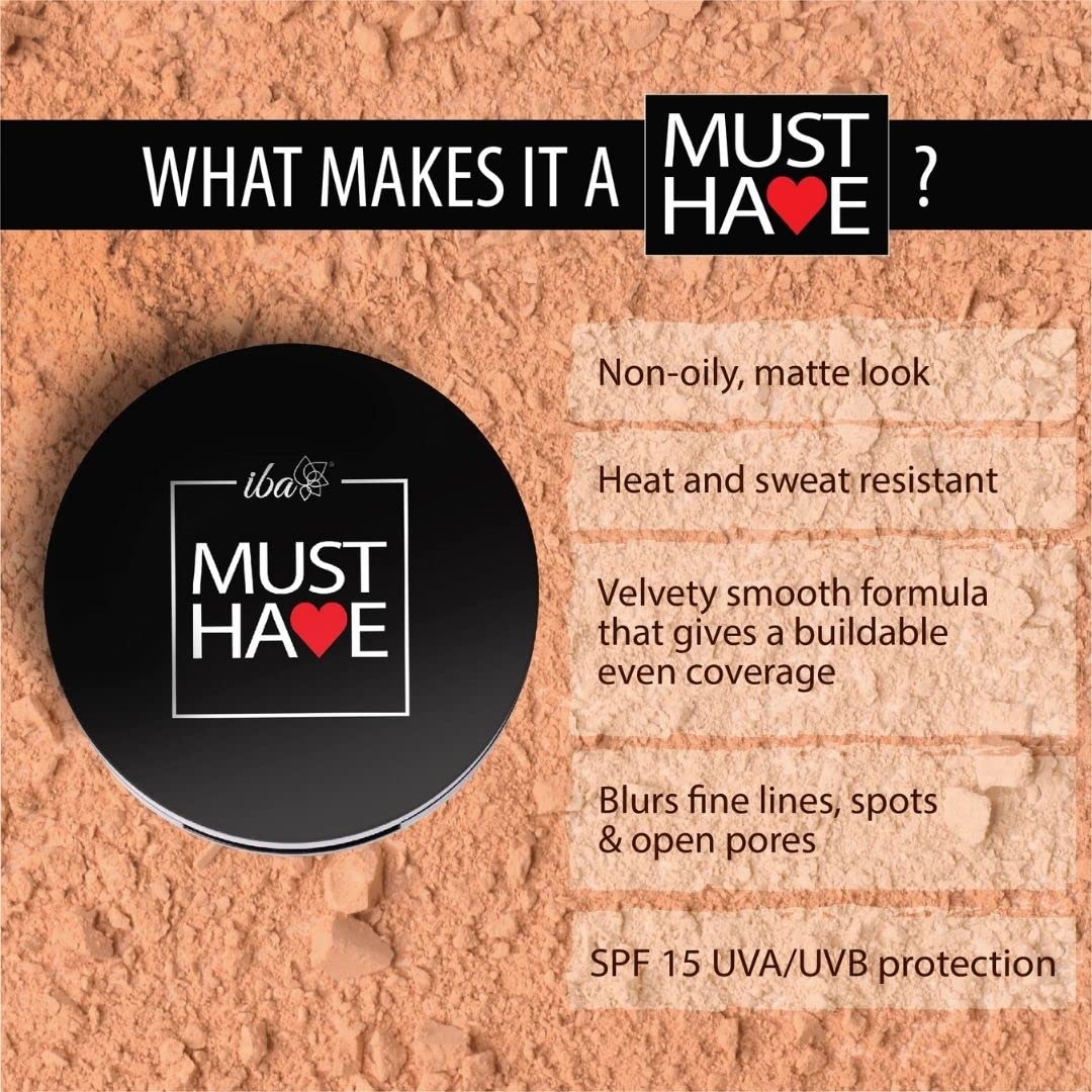 Iba Must Have Velvet Matte Pressed Compact Powder - Medium Beige, 9g | High Coverage & Ultra Blendable Face Makeup | Weightless Formula with SPF 15 | Oil Free & Vegan Makeup for Fresh Matte Finish | Perfect for Daily Wear, Touch-Ups & On-the-Go Makeup | Halal Certified