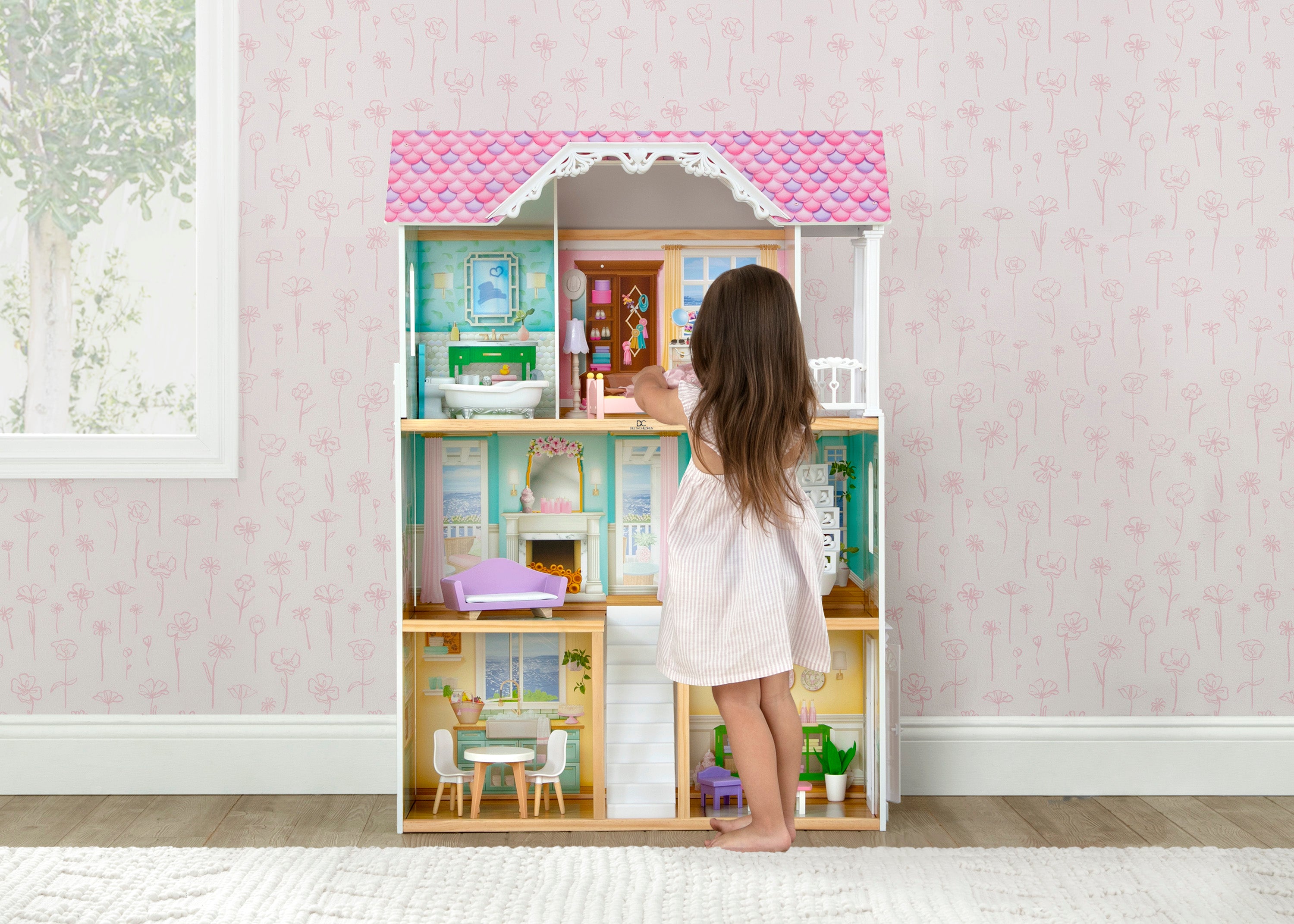 MySize Dollhouse - Realistic Wooden Dollhouse for Kids with Furniture & Accessories | Perfect for Pretend Play, Gift for Girls & Boys, Home Decor