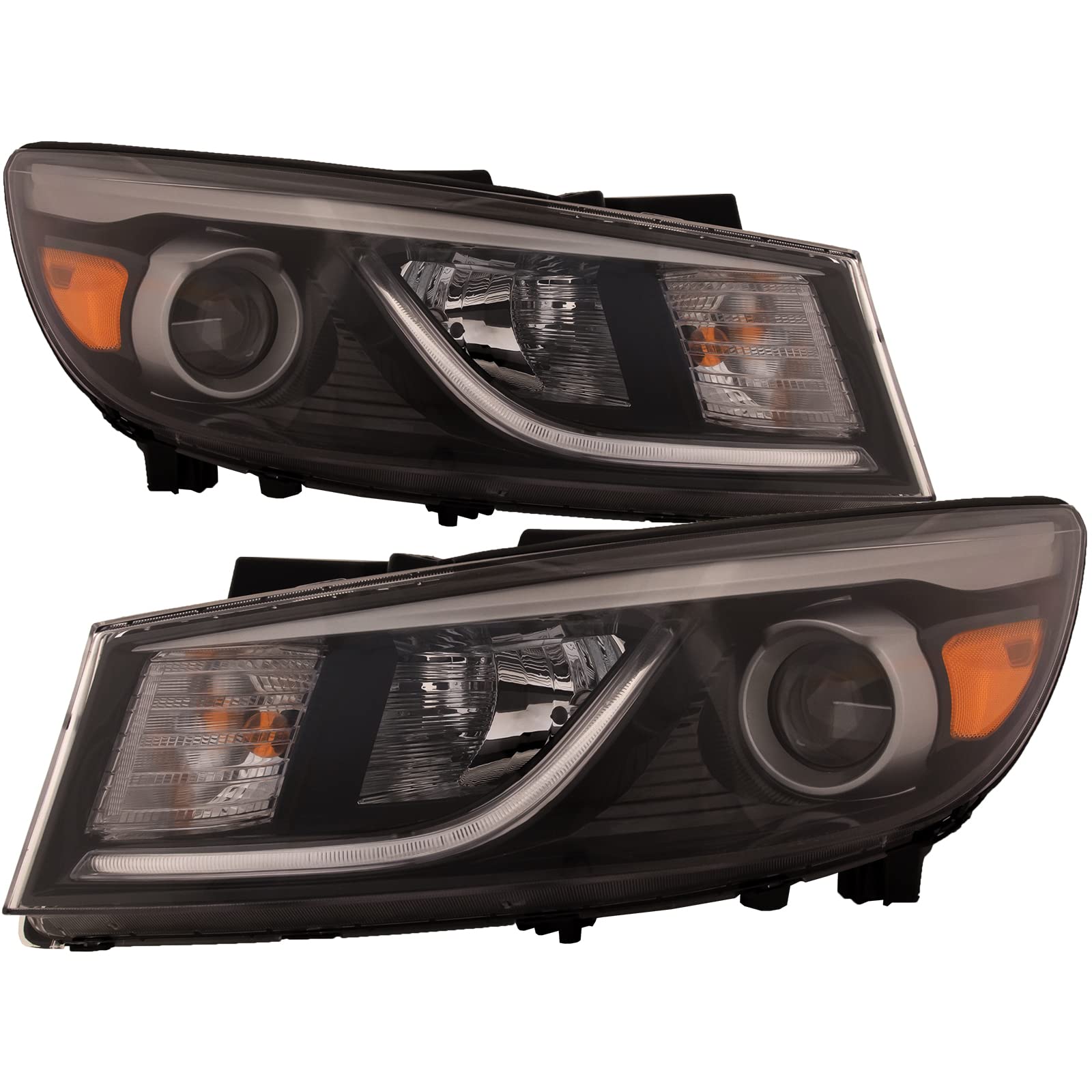 HEADLIGHTSDEPOT Replacement Headlights Set for Kia Sedona 2015-2018 - CAPA Certified Halogen Bulbs - Black Housing - Perfect for Night Driving & Foggy Conditions