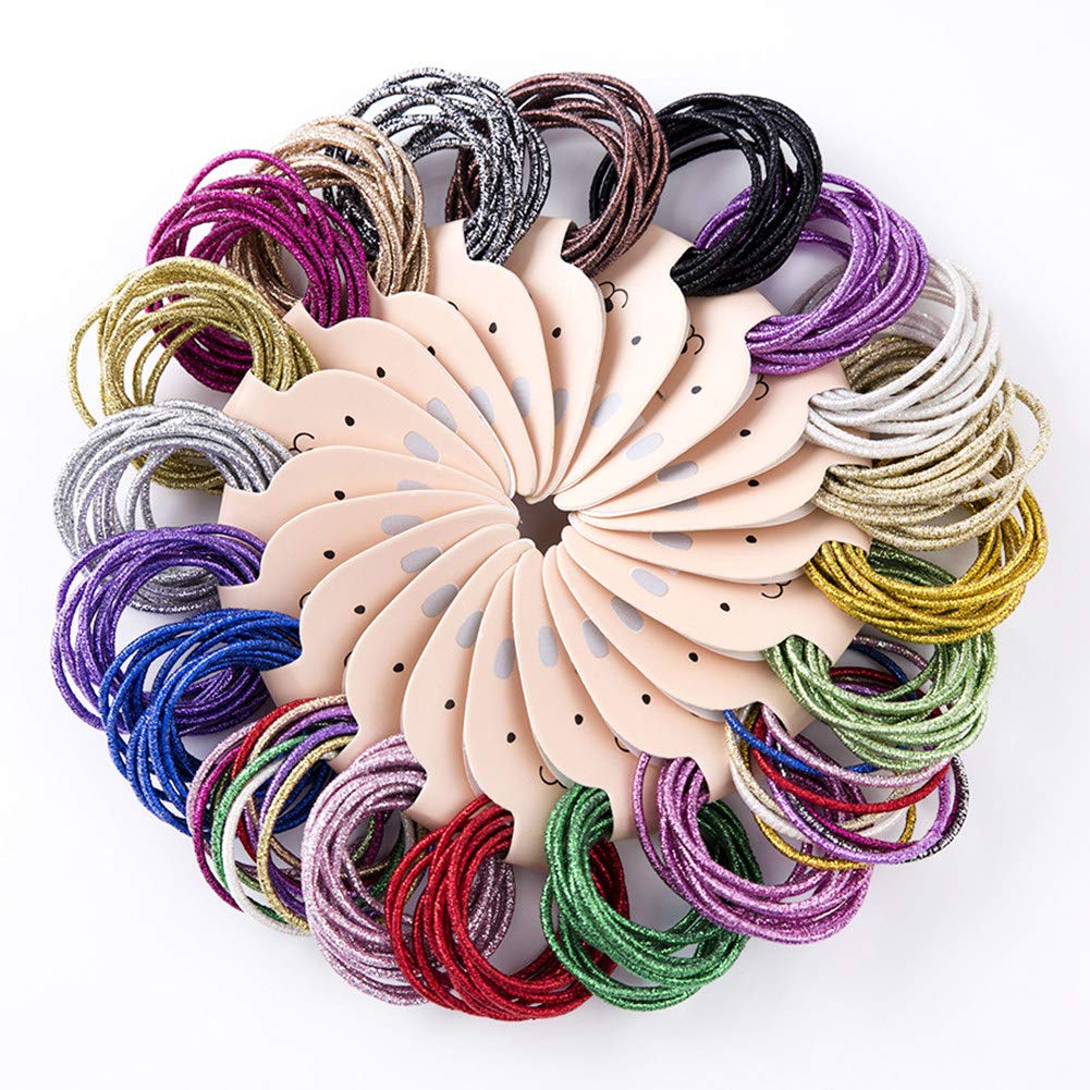 200pcs Multi-Color Glitter Hair Elastics - No Crease Ponytail Holders, 5mm No Metal Hair Ties for Women & Girls | Perfect for School, Work, Sports and Everyday Hairstyles