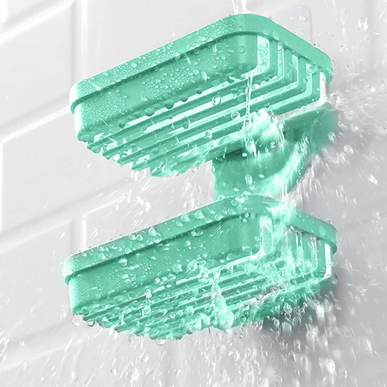 Wolpin Wall Mounted Soap Dish Holder - Double Layer Plastic Soap Stand for Bathroom & Kitchen Sink, Magic Stickers Included (1-Pack, Random Color) - Perfect for Small Spaces, RVs & Dorm Rooms