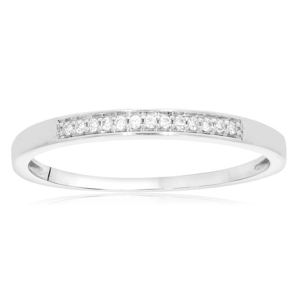 9ct White Gold Diamond Ring with 13 Stones - Elegant Wedding Band & Anniversary Gift for Women