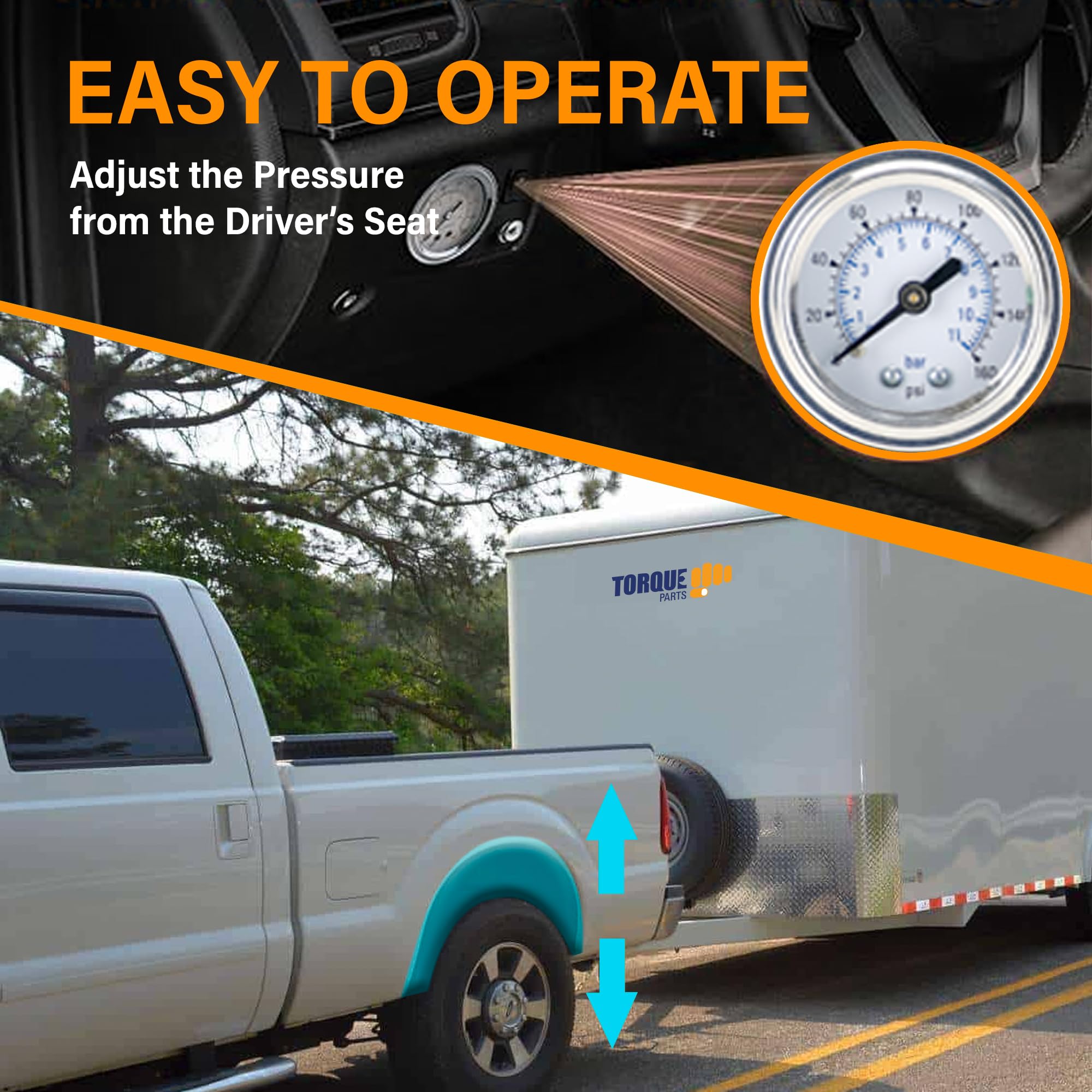 TORQUE Universal Single Path Onboard Air Compressor System for Air Bag Suspension Kits - Analog Gauge (Replaces Firestone 2097, TR2097AS) | Perfect for Truck, SUV & RV Air Suspension Upgrades