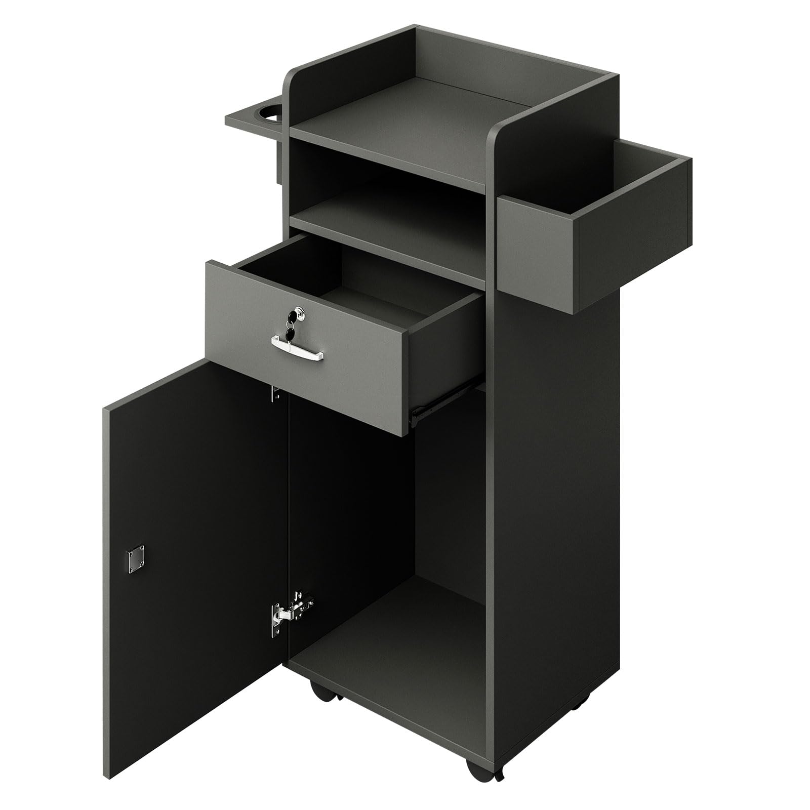 Professional Salon Station Cart with Locking Drawers & 3 Tool Holsters - Versatile Mobile Storage Trolley for Hair Stylists, Home Salons & Spas (15.7