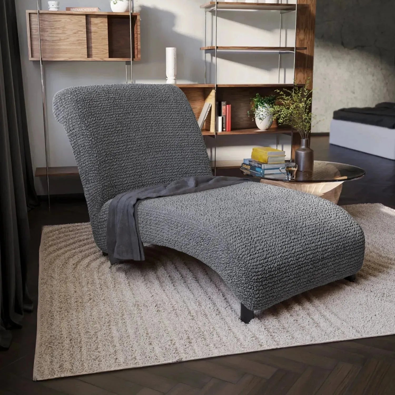 Armless Chaise Lounge Slipcover - Soft Microfiber Stretch Cover with Non-Slip Backing - Perfect for Living Room, Bedroom or Nursery Furniture Protection