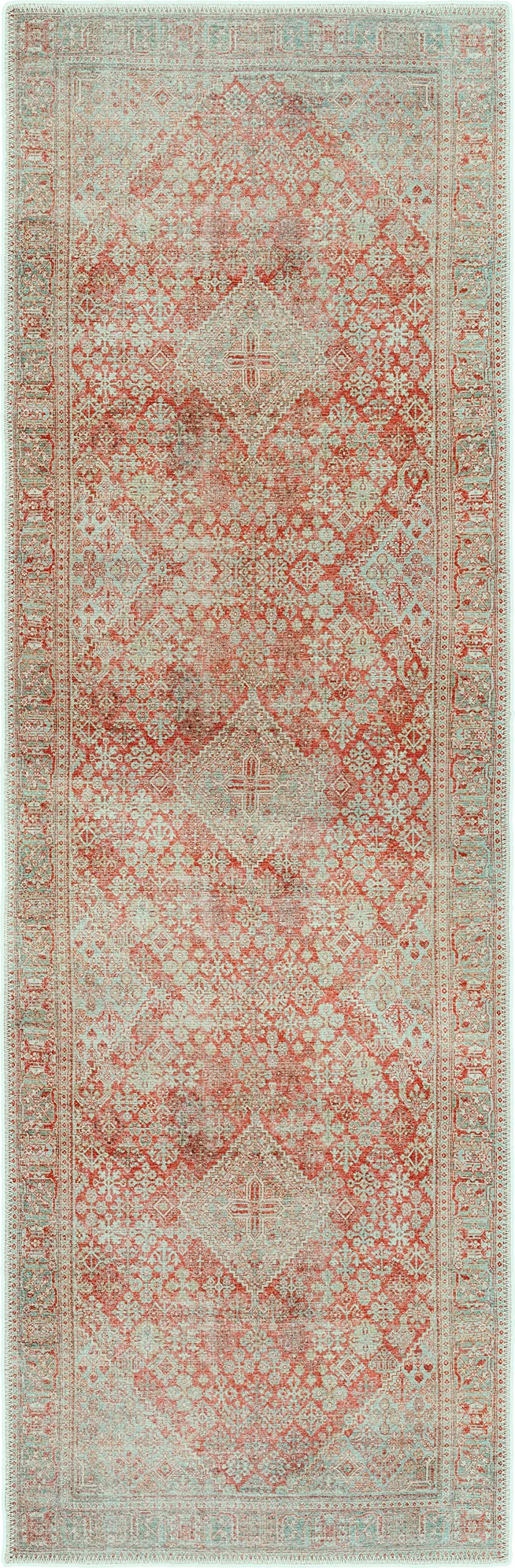 Hauteloom Saguday Washable Area Rug - Traditional Design in Rust, Sage, Beige - 6'7