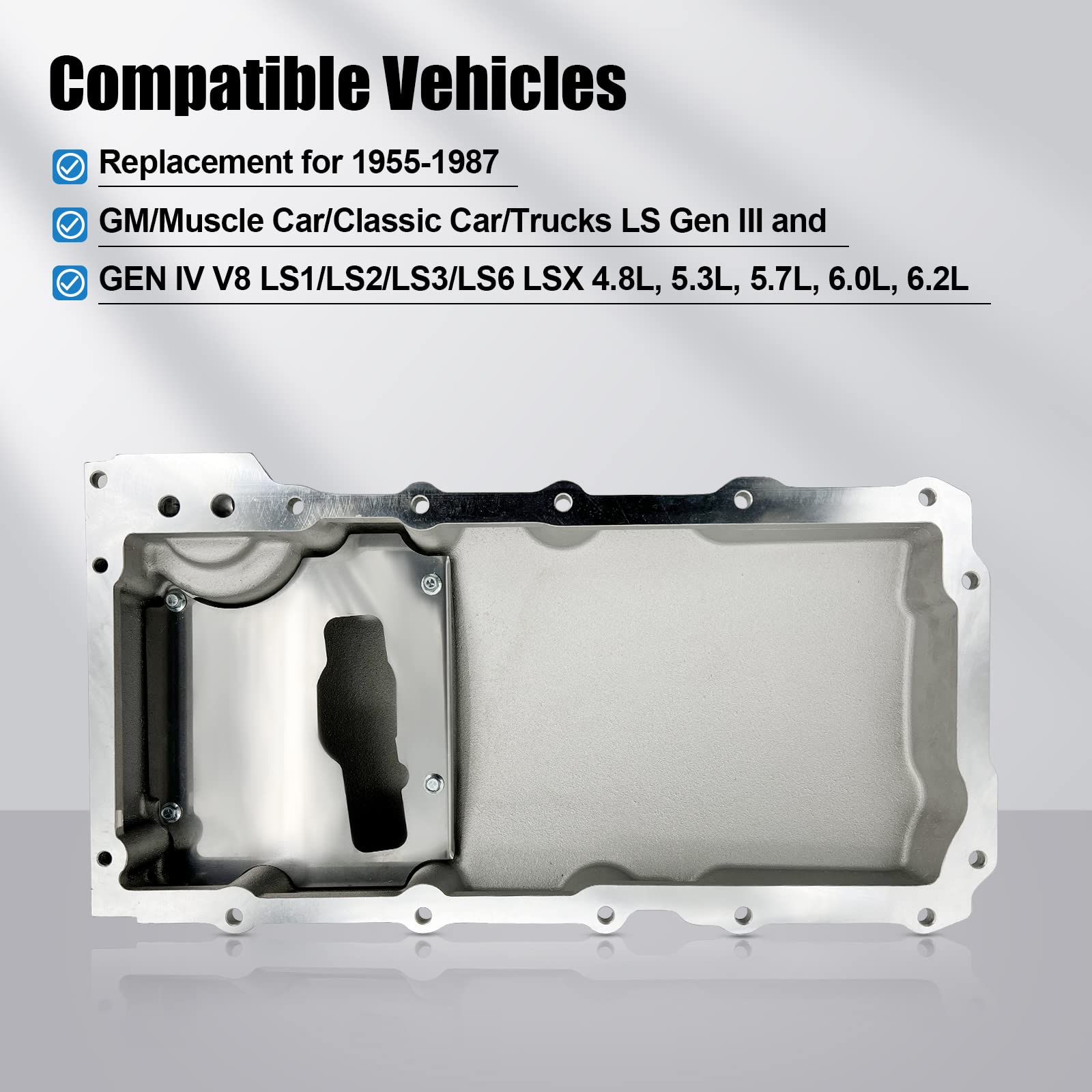 302-1 Aluminum Engine Oil Pan Kit for GM LS Gen III & IV V8 (LS1/LS2/LS3/LS6/LSX) - Fits 4.8L, 5.3L, 5.7L, 6.0L, 6.2L Engines (1955-1987 Models) - Perfect for Muscle Cars, Classic Cars & Trucks - High-Performance Replacement & Restoration Upgrade