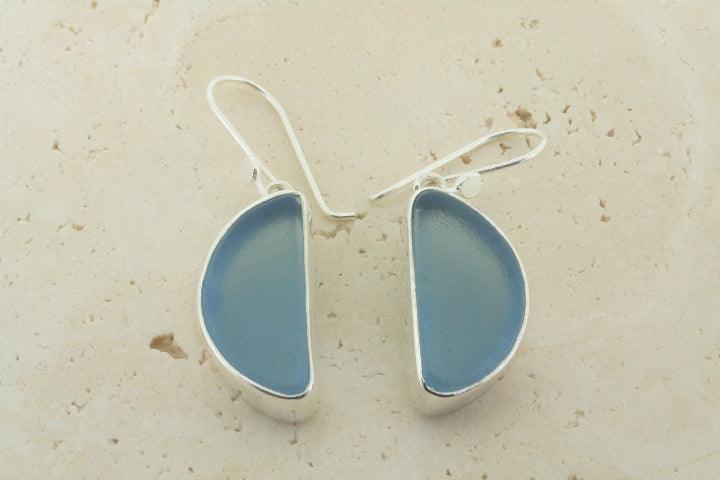Blue Moon Seaglass Earrings - Handmade Dangle Earrings for Women, Genuine Sea Glass Jewelry, Boho Beach Style Accessories - Perfect for Summer, Vacations & Beach Weddings