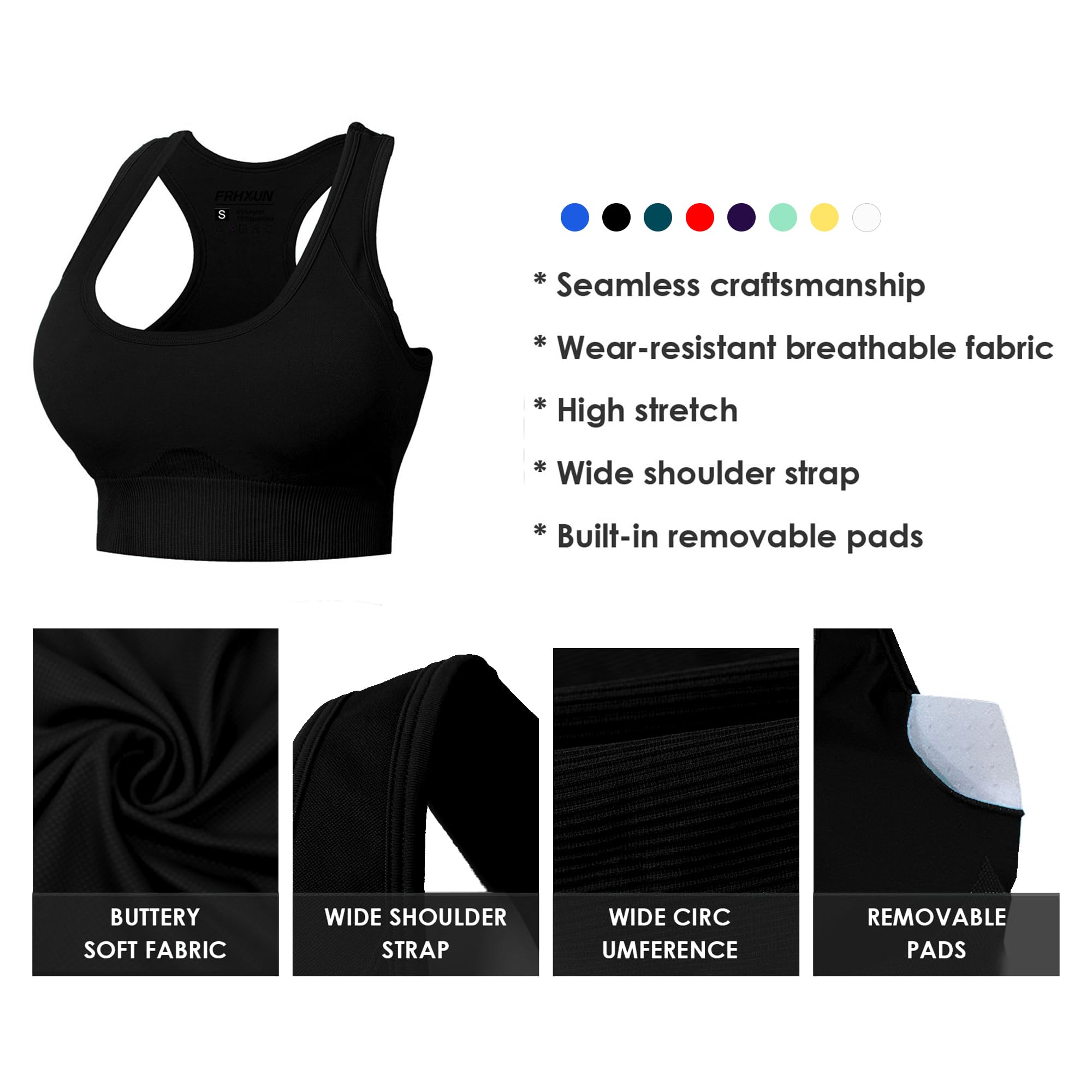 High Support Seamless Padded Sports Bras for Women - Racerback Yoga, Gym, Running & Workout Bras - Perfect for Active Lifestyles & High-Intensity Training