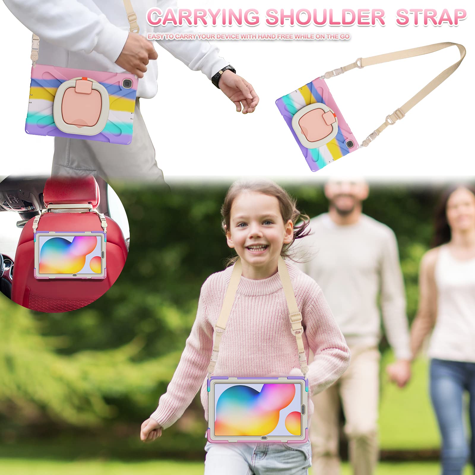 BATYUE Protective Case for Samsung Galaxy Tab S6 Lite 10.4 Inch 2022/2020 (SM-P610/SM-P613/SM-P615/SM-P619) - Shockproof Cover with Pencil Holder & 360° Swivel Stand | Kids-Friendly Durable Tablet Case in Pink | Perfect for School, Travel, and Home Use