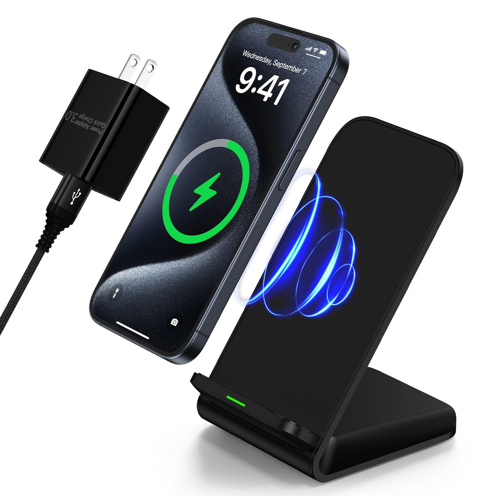 Samsung Wireless Charger Stand - Fast Charging Pad for Samsung Galaxy S24 Ultra/S24+/S24/S23 FE/S22/S21/S20/S10/S9/S8 & iPhone 15 Pro Max/15 Plus/14 - Desktop Charging Station with Adapter | Perfect for Home, Office & Nightstand Use