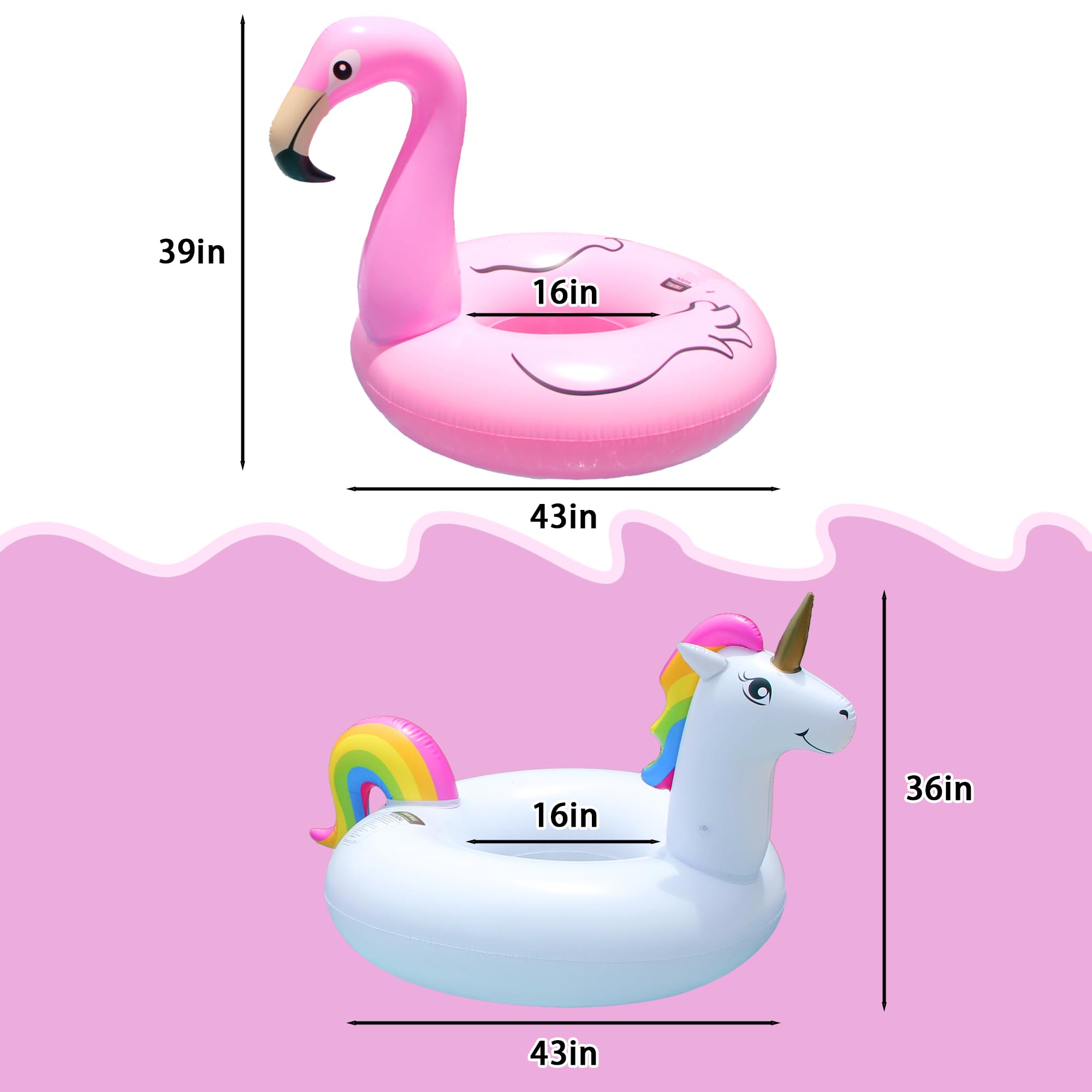**PARENTSWELL 43-Inch Inflatable Unicorn & Flamingo Pool Floats (2-Pack) – Giant Pool Floaties with 2 Free Beach Balls – Premium Inflatable Pool Raft Tubes for Adults – Perfect for Summer Pool Parties, Beach Trips & Relaxation**
