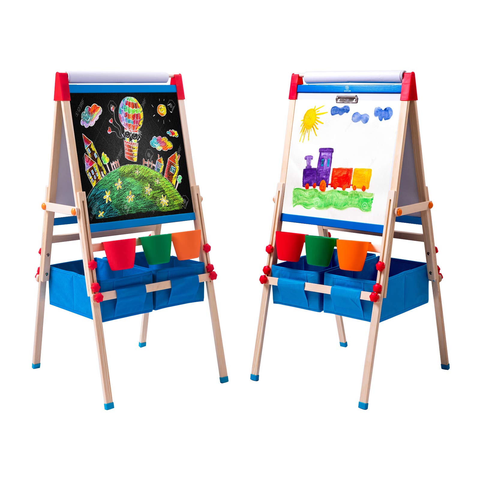 Adjustable Double-Sided Magnetic Kids Art Easel with Paper Roll & Storage - Standing Drawing Board for Children (31-55.5 Inches) - Perfect for Home, Classroom & Creative Play
