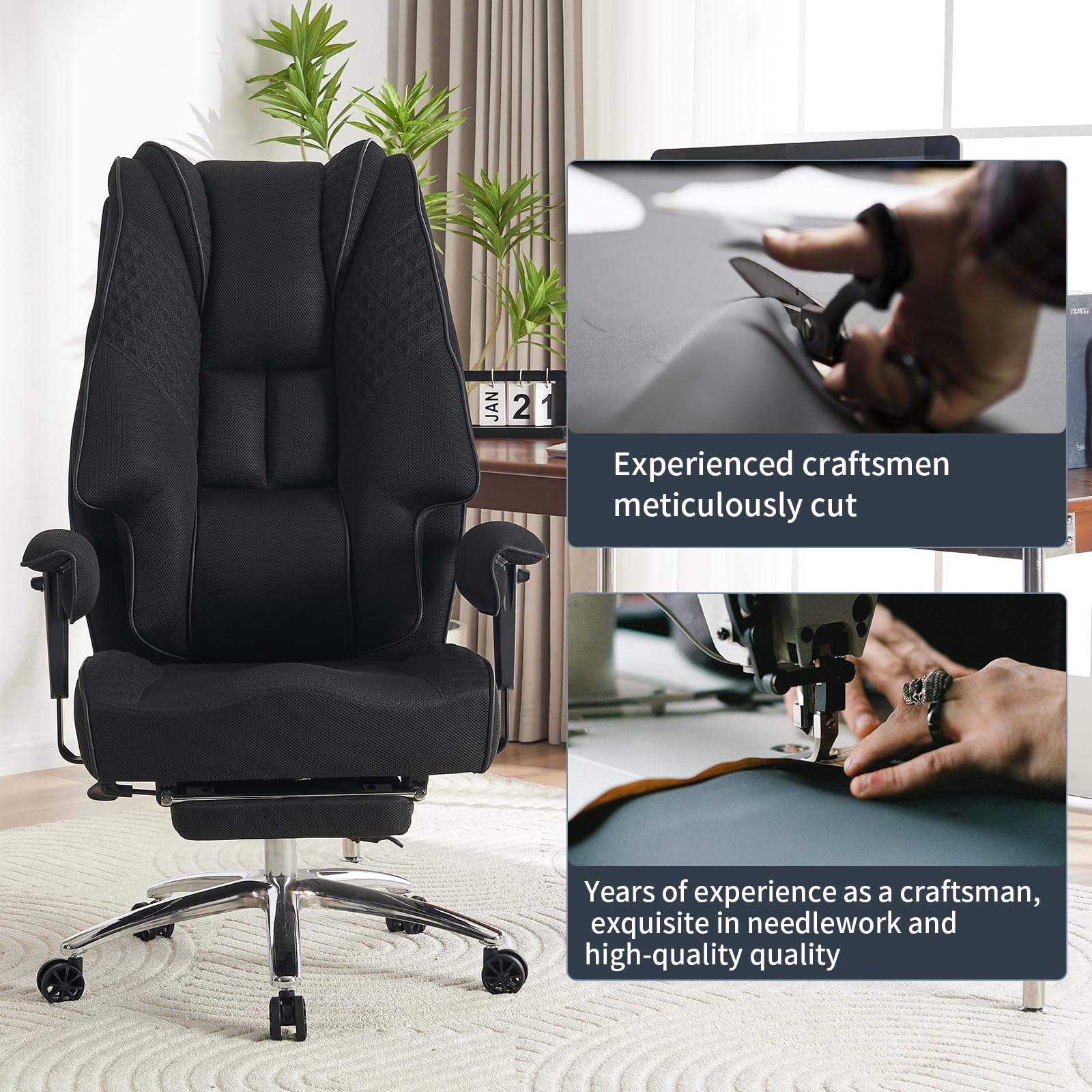 Big and Tall Office Chair 400lbs Capacity - Wide Seat Ergonomic Executive Chair with High Back Mesh, Lumbar Support & Footrest - Comfortable for Back Pain Relief (Mesh Black) - Perfect for Home Office, Gaming, and Long Work Sessions