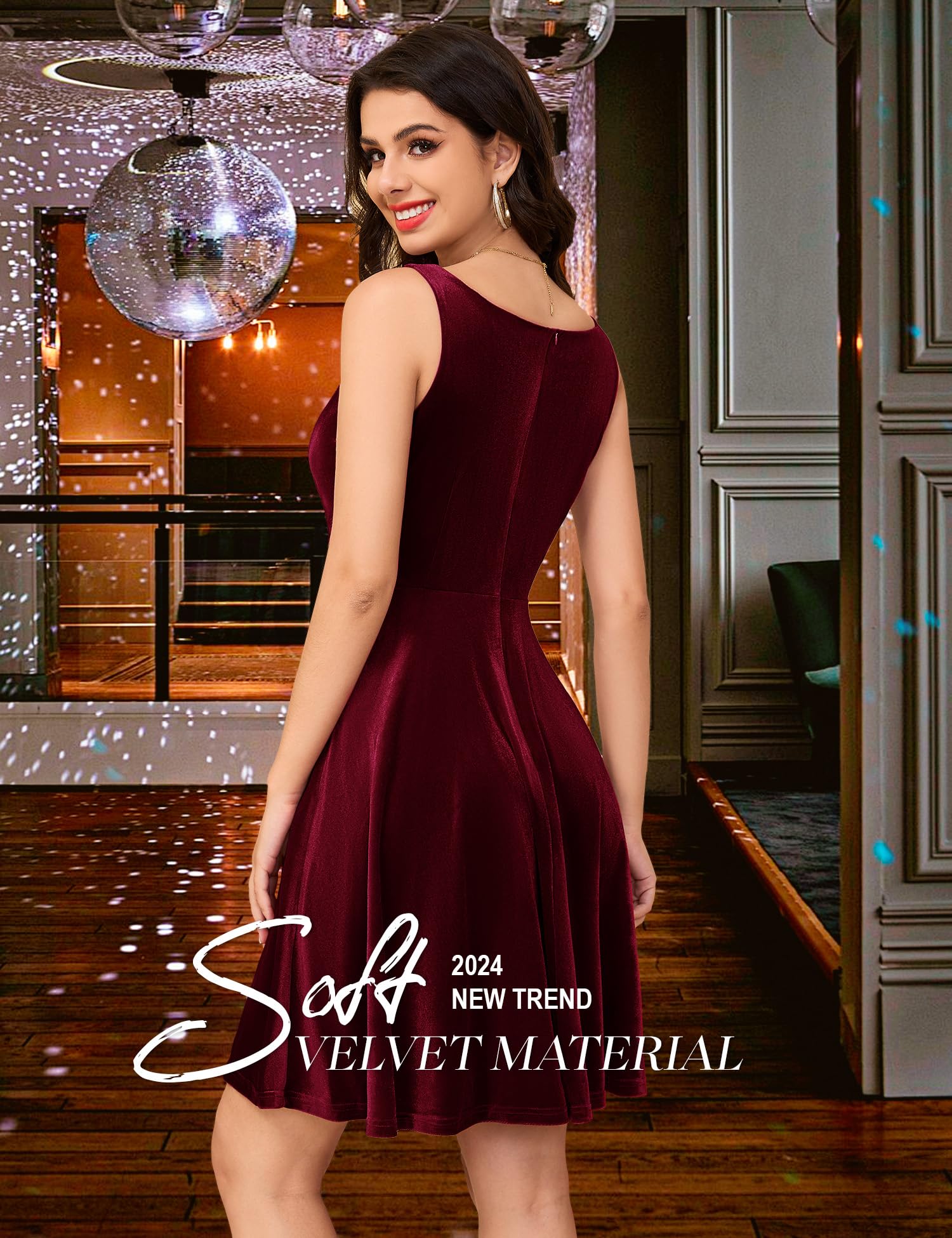Elegant Women's V-Neck Velvet Flared A-Line Cocktail Party Dress - Short Formal Wedding Guest Dress for Women | Perfect for Holiday Parties, Date Nights & Special Occasions