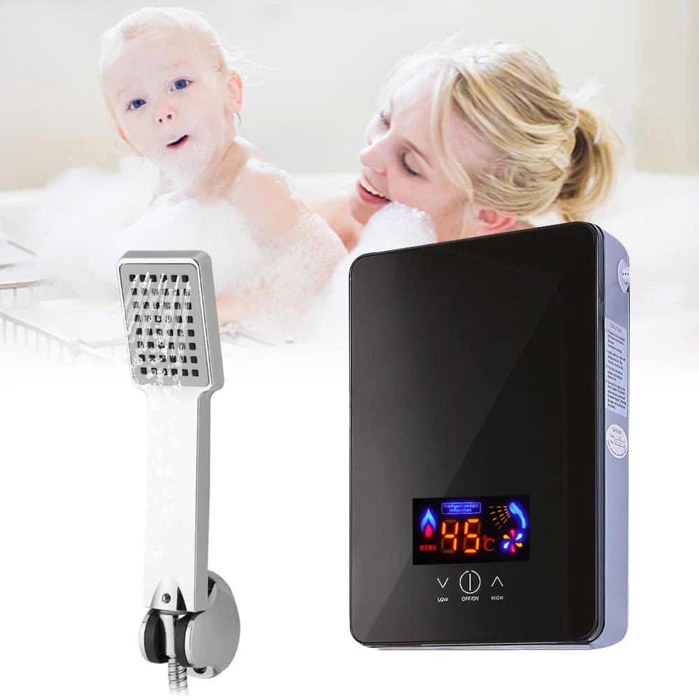 6500W 220V Electric Mini Tank Water Heater - Large Digital Display, Instant Hot Water, Touch Control - Perfect for Bathroom, Kitchen & Small Spaces (Black) - Fast Heating for Hand Washing, Showering & Dish Cleaning