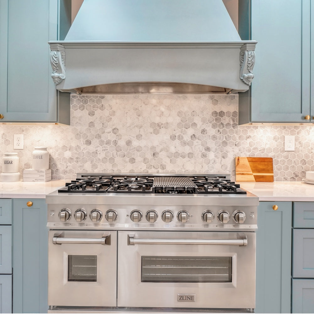 ZLINE 48-Inch 6.0 cu.ft Stainless Steel Dual Fuel Range - 7 Burner Gas Cooktop & 2 Electric Ovens (RA48) - Perfect for Professional Home Chefs & Large Family Kitchens