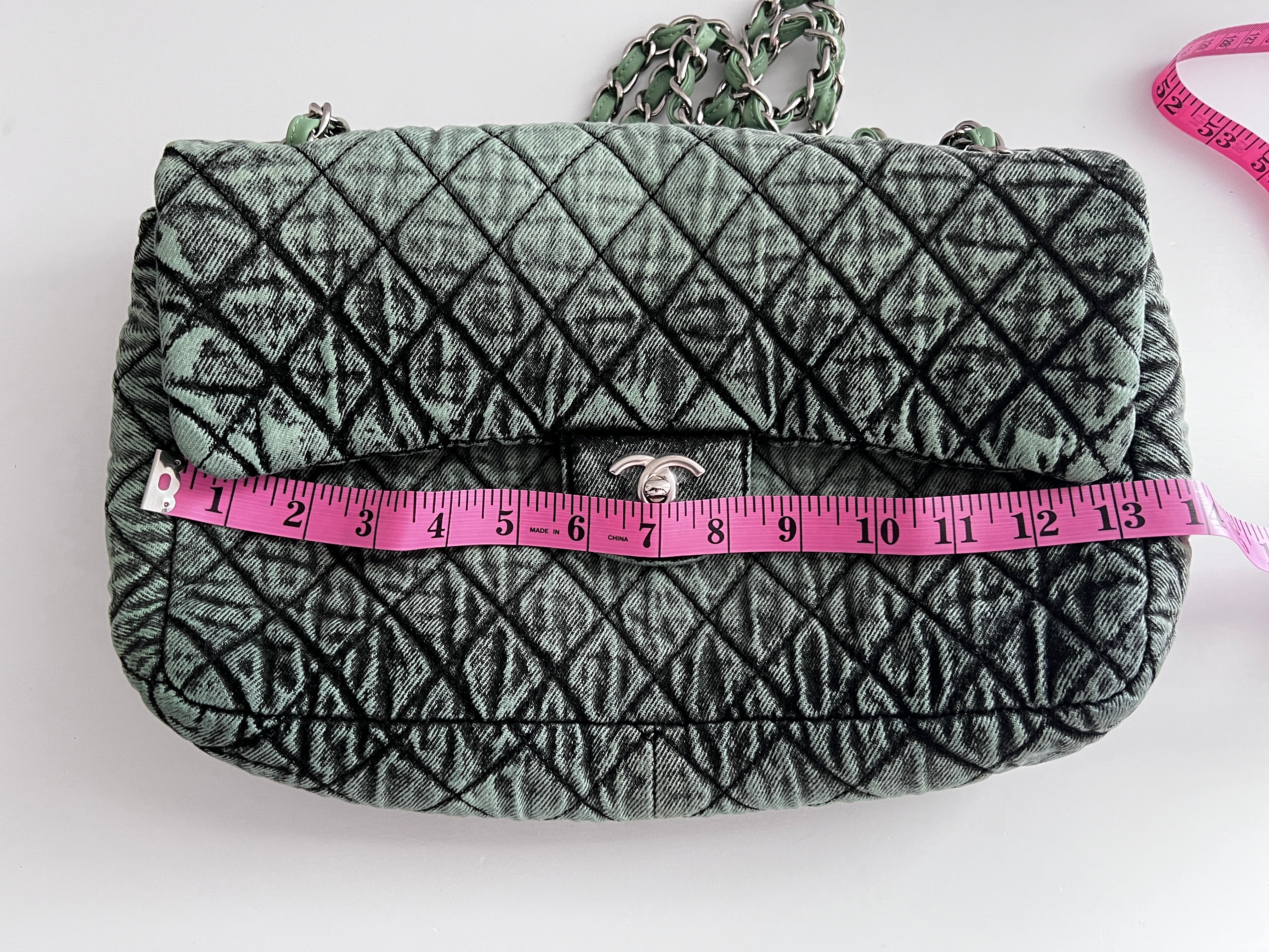 Authentic Chanel Denimprassion Flap Bag - Quilted Distressed Denim XL Green Crossbody Bag for Women | Luxury Designer Handbag for Everyday Use, Parties & Special Occasions