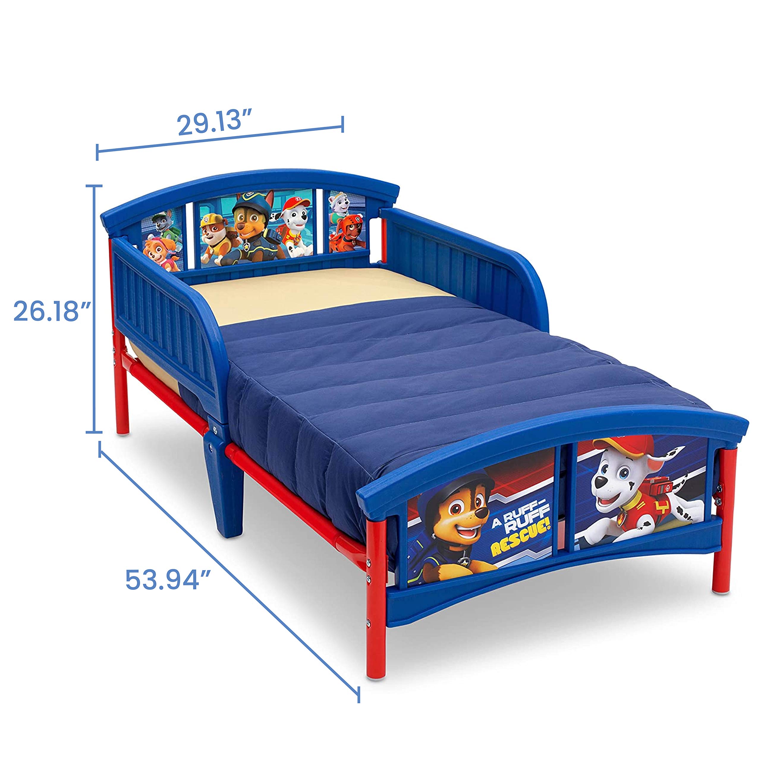 Delta Children Plastic Toddler Bed with Nick Jr. PAW Patrol Twinkle Galaxy Dual-Sided Mattress - Recycled Fiber Core Toddler Bed Set for Kids | Perfect for Nursery, Daycare & Sleepovers