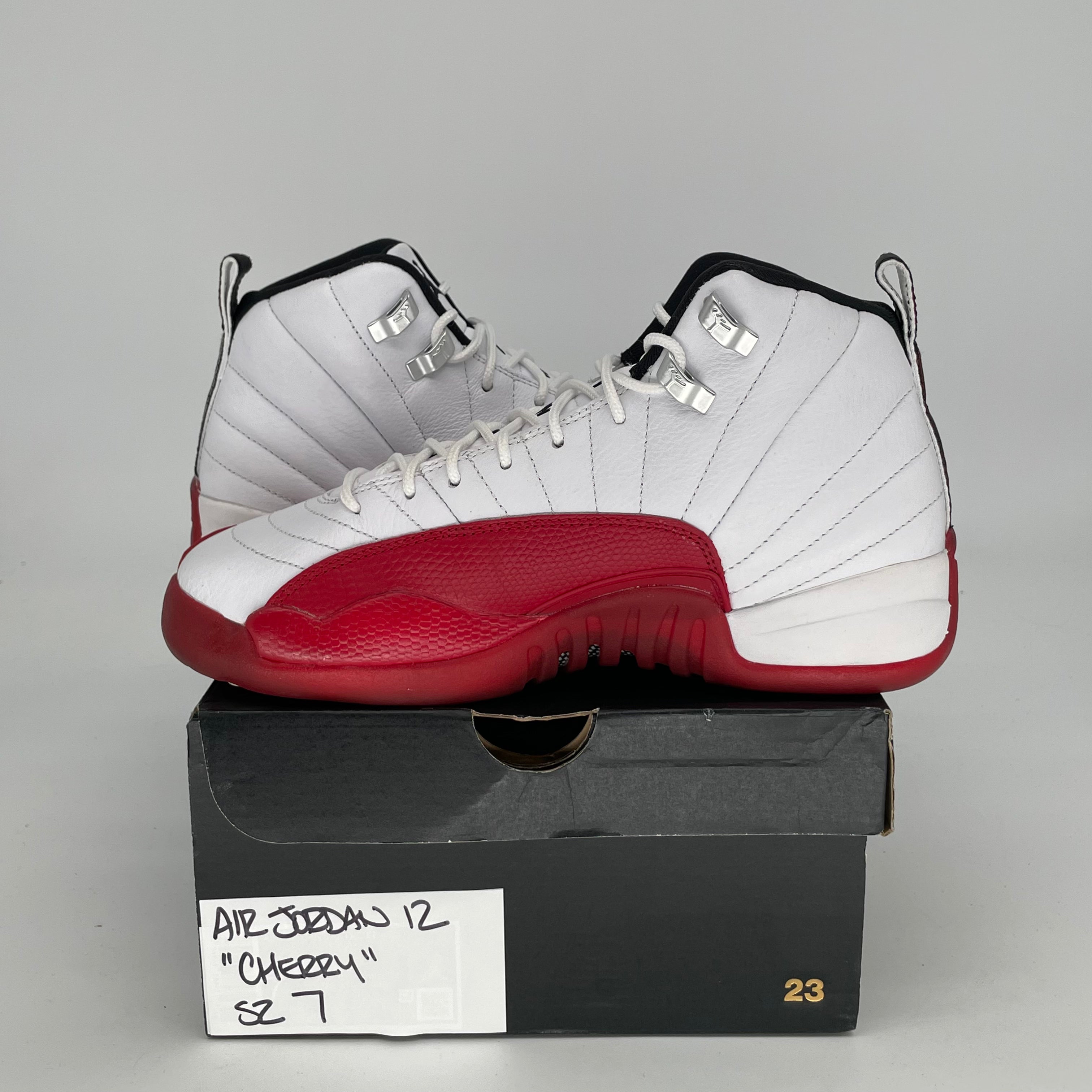 Original Air Jordan 12 Cherry Basketball Shoes - Women's Size 7/8.5W (Style# 153265-116) - Perfect for Streetwear, Sneaker Collecting & Casual Fashion