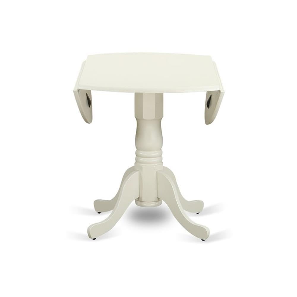 East West Furniture Dublin Modern Kitchen Table - 42 Inch Round Dining Table with Drop Leaf & Pedestal Base in Linen White | Space-Saving Design for Small Kitchens, Breakfast Nooks & Apartments