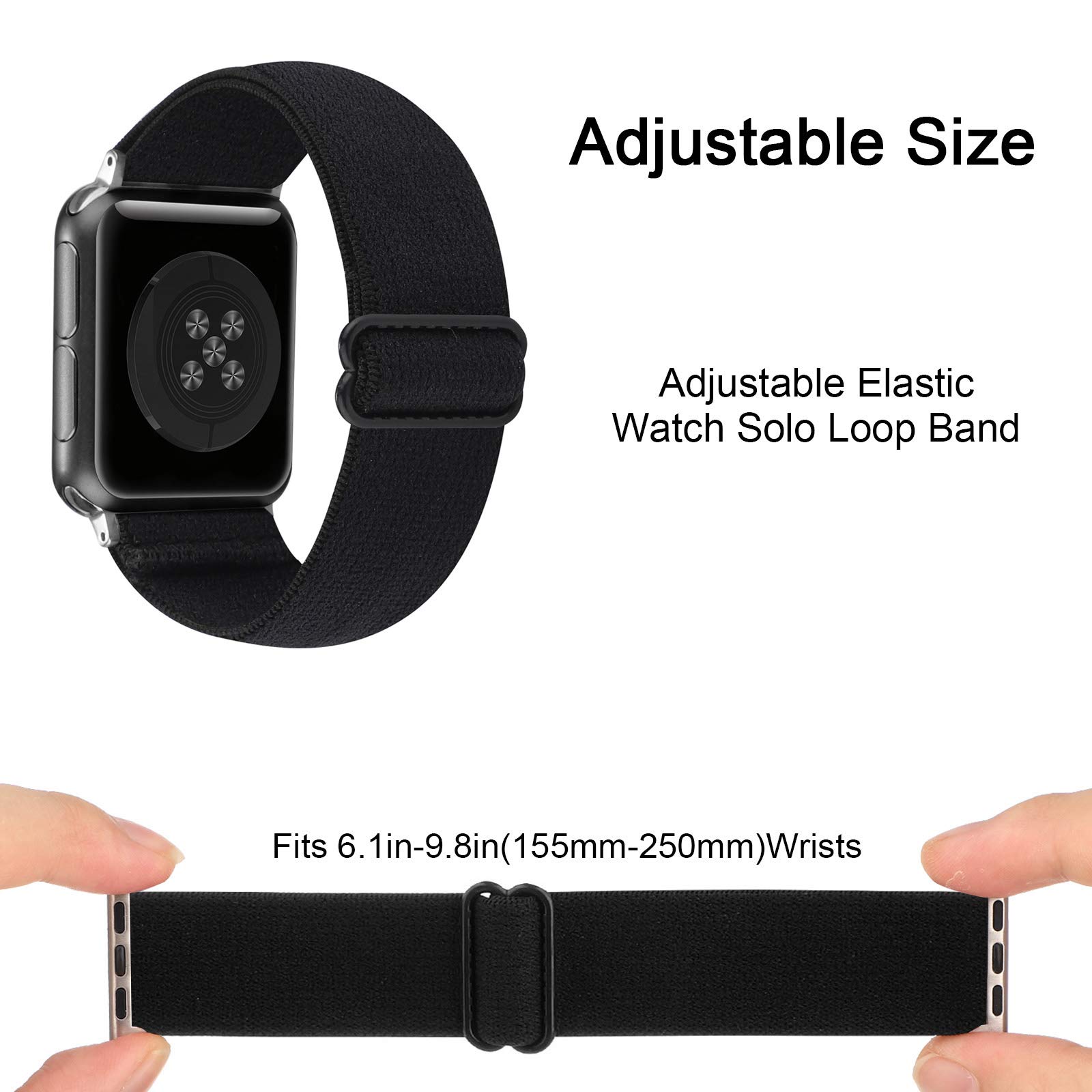 Adjustable Stretchy Nylon Solo Loop Band for Apple Watch 38mm 40mm 41mm 42mm 44mm 45mm - Compatible with iWatch Series SE/7/6/5/4/3/2/1 - Soft Elastic Sport Strap for Workout, Running & Everyday Wear