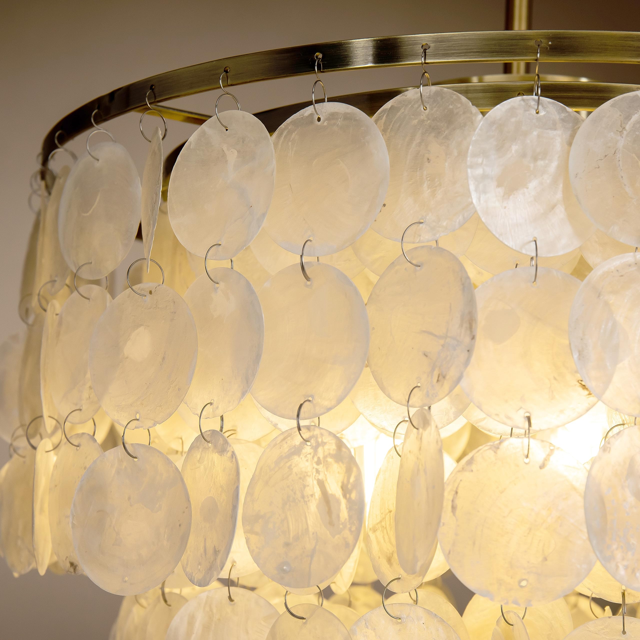 Antique Gold Coastal Capiz Seashell Chandelier - 18