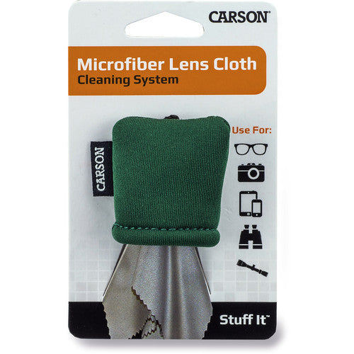 Carson Stuff It Lens Cloth - Premium Microfiber Cleaning Cloth for Glasses, Sunglasses & Camera Lenses (Green, SN 40GR) | Perfect for Travel, Outdoor Activities & Everyday Lens Care