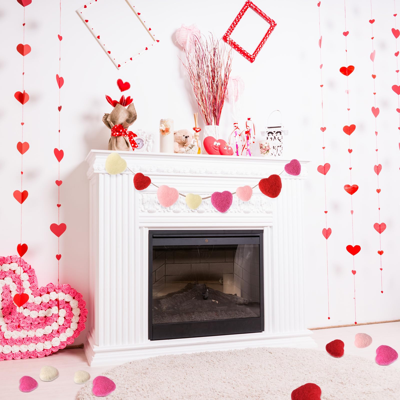 24-Piece Valentine's Day Felt Heart Balls (1.2-1.6 Inch) - Red & Pink Decorative Pom Poms for Vase Fillers, DIY Crafts, Centerpieces & Romantic Home Decor