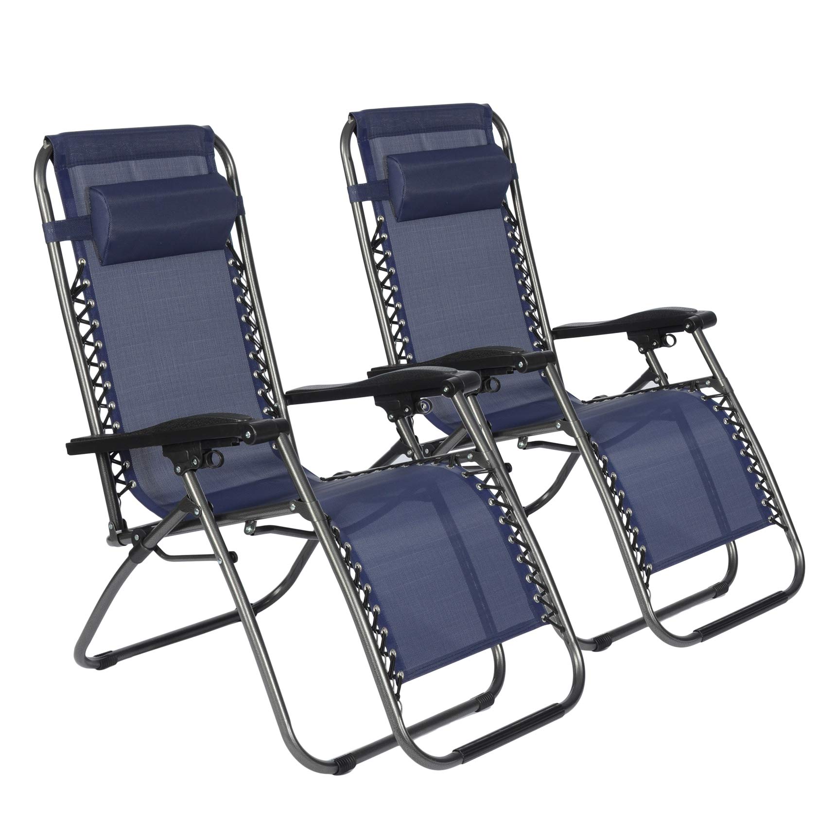 Zero Gravity Chairs Set of 2 - Adjustable Reclining Outdoor Lounge Patio Chairs for Garden, Beach, Poolside - Comfortable Gray & Blue - Perfect for Relaxing, Sunbathing, and Backyard Lounging