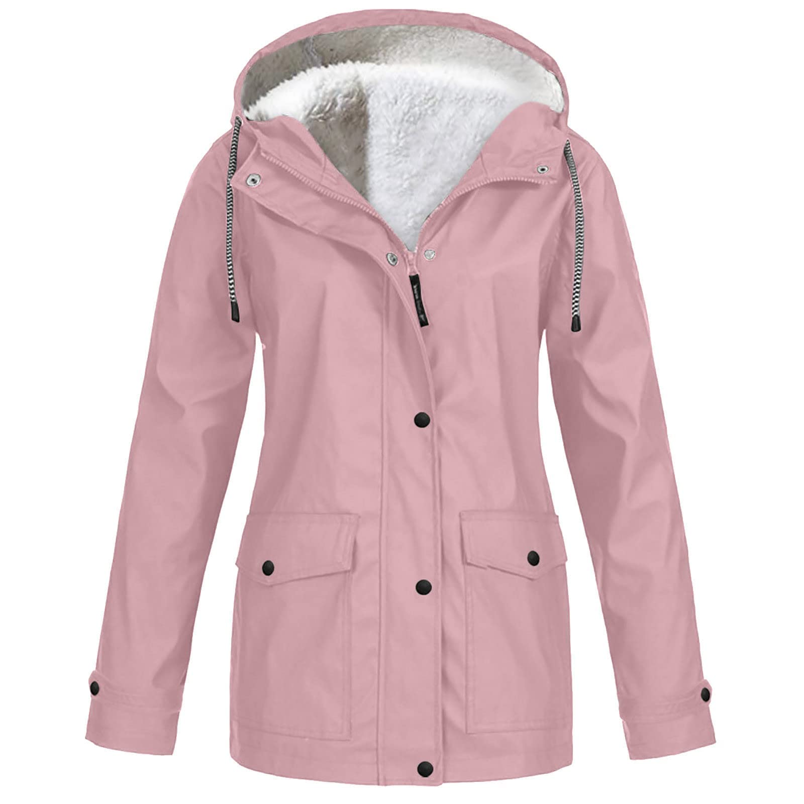 URBEST Women's Fleece Lined Windbreaker - Lightweight Waterproof Rain Jacket with Hood & Pockets for Outdoor Sports, Hiking & Travel