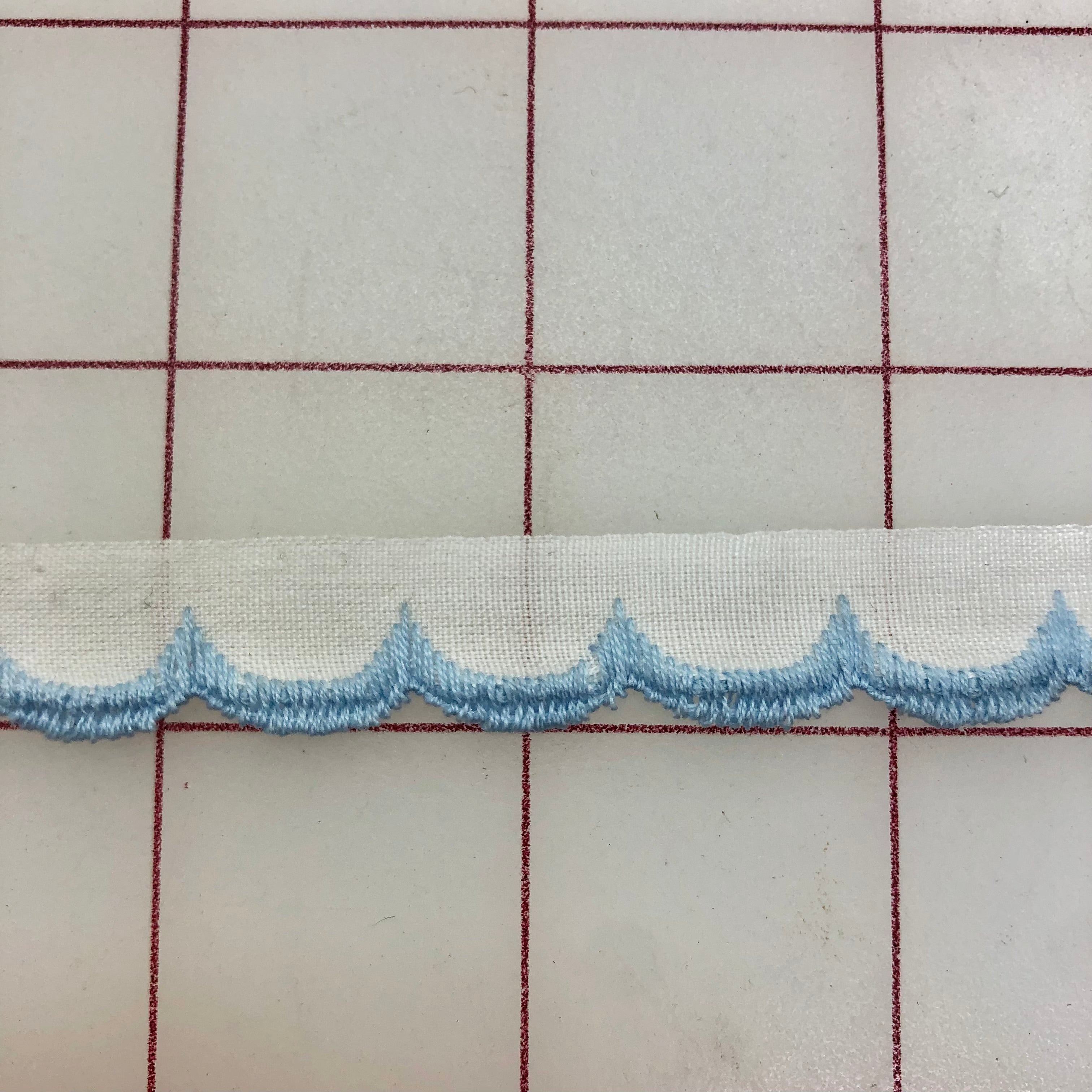 Non-Metallic Scalloped White Trim with Blue Embroidered Edge - 1/2 Inch Home Decor Fabric for Curtains, Pillows & DIY Crafts