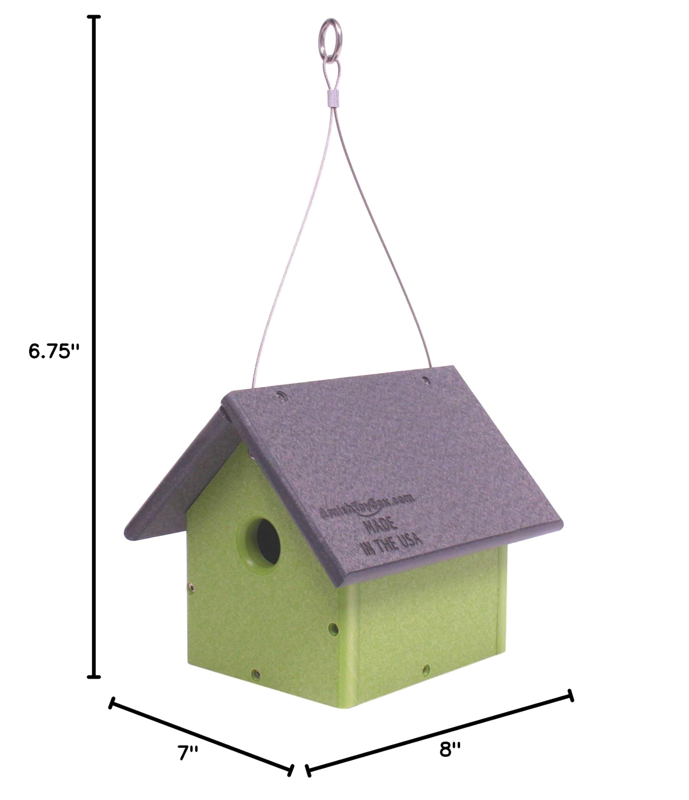 AmishToyBox.com Chickadee or Wren Bird House - Durable Poly Lumber Birdhouse in Gray or Lime Green - Perfect for Garden, Backyard & Outdoor Bird Watching