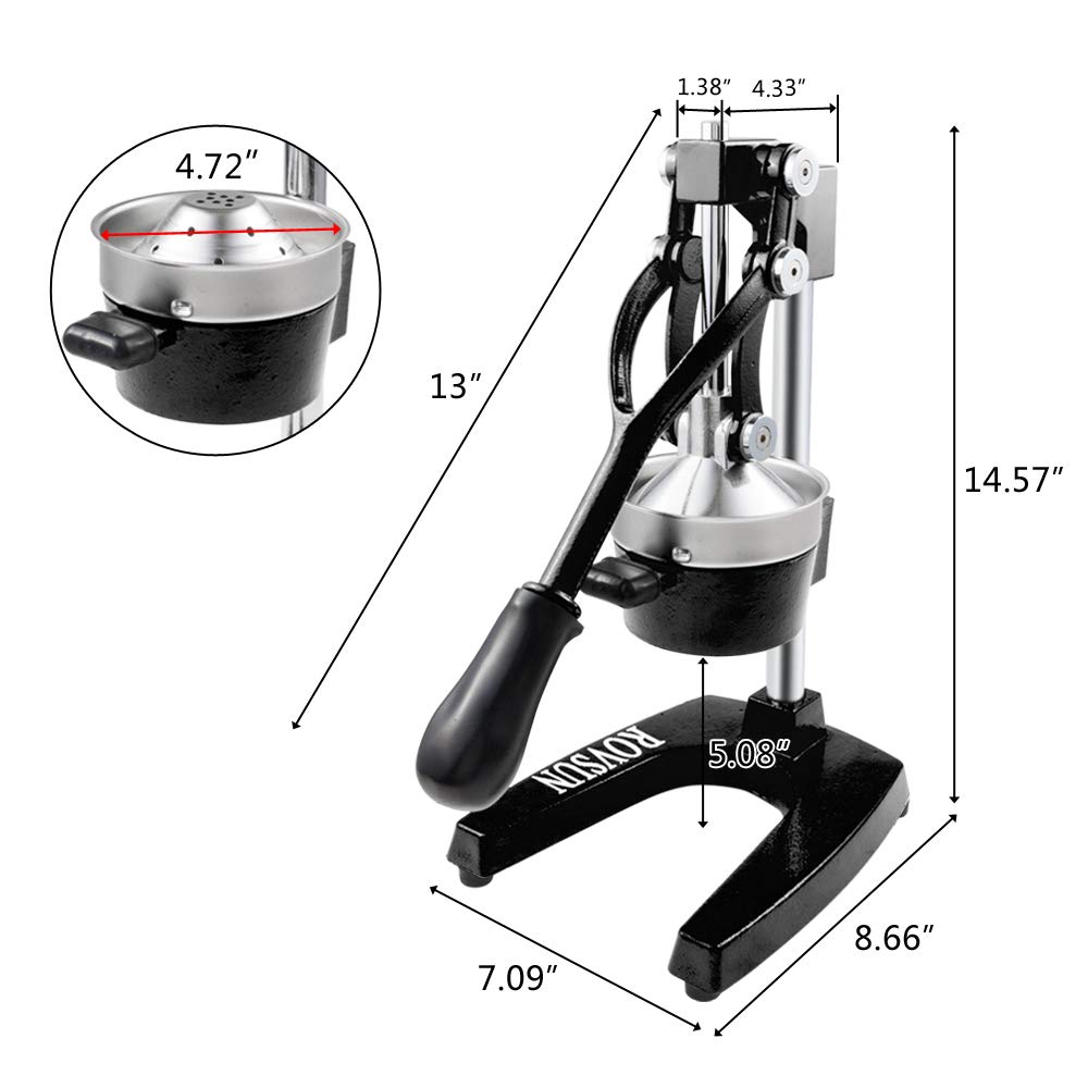 ROVSUN Heavy Duty Manual Citrus Juicer - Commercial Grade Lemon, Orange, Pomegranate & Lime Press - Black Stand for Fresh Juice Bars, Restaurants & Home Kitchen Use