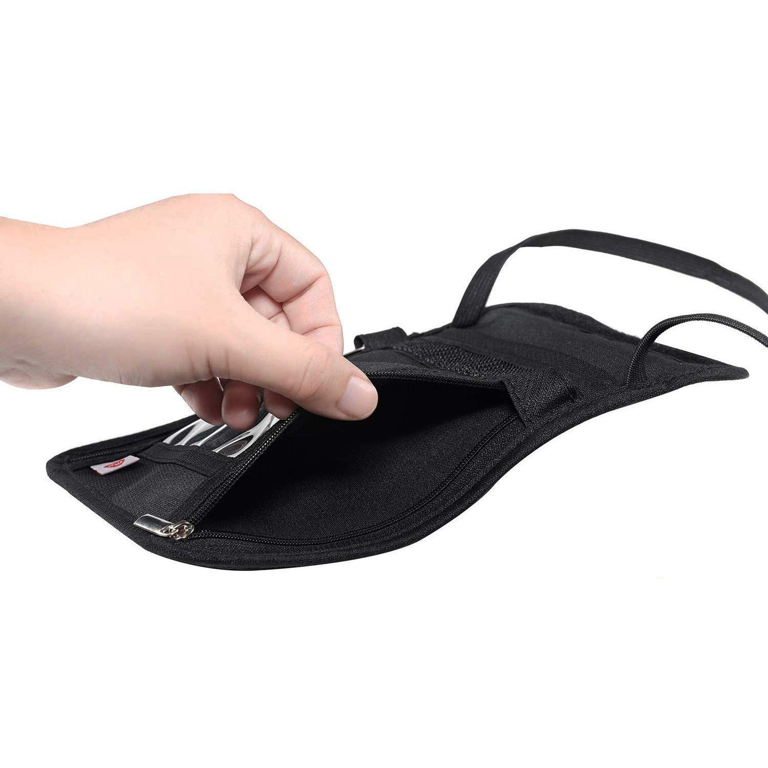 RFID Blocking Travel Neck Wallet for Women & Men - Secure Passport Holder & ID Protector - Anti-Theft Hidden Pouch for Money, Cards & Valuables - Perfect for Airports, Vacations & Daily Commute (Black)