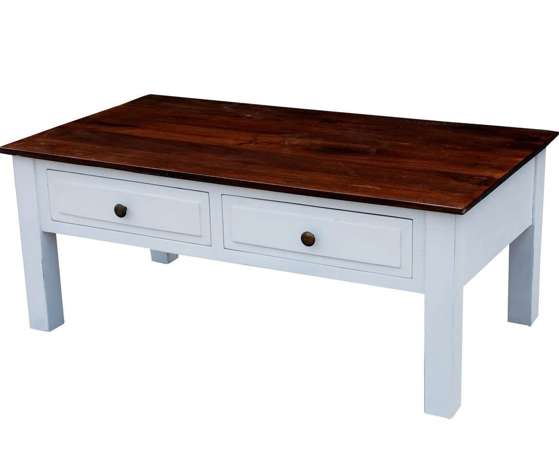 French Blanc Wooden Coffee Table - Modern Farmhouse Style Living Room Furniture for Small Spaces, Home Decor & Coffee Table Books Display