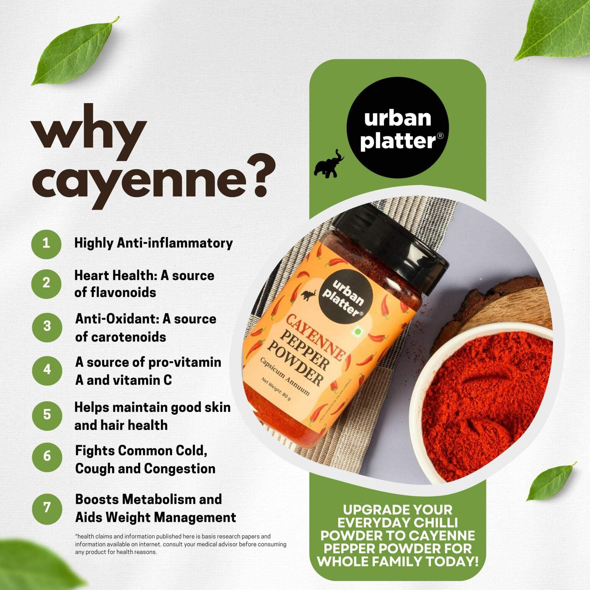 Urban Platter Cayenne Pepper Powder - 80g / 2.9oz Shaker Jar | Pure Capsicum Annum Spice | Hot & Spicy Chili Seasoning | Perfect for Cooking, Grilling & Spicing Up Dishes