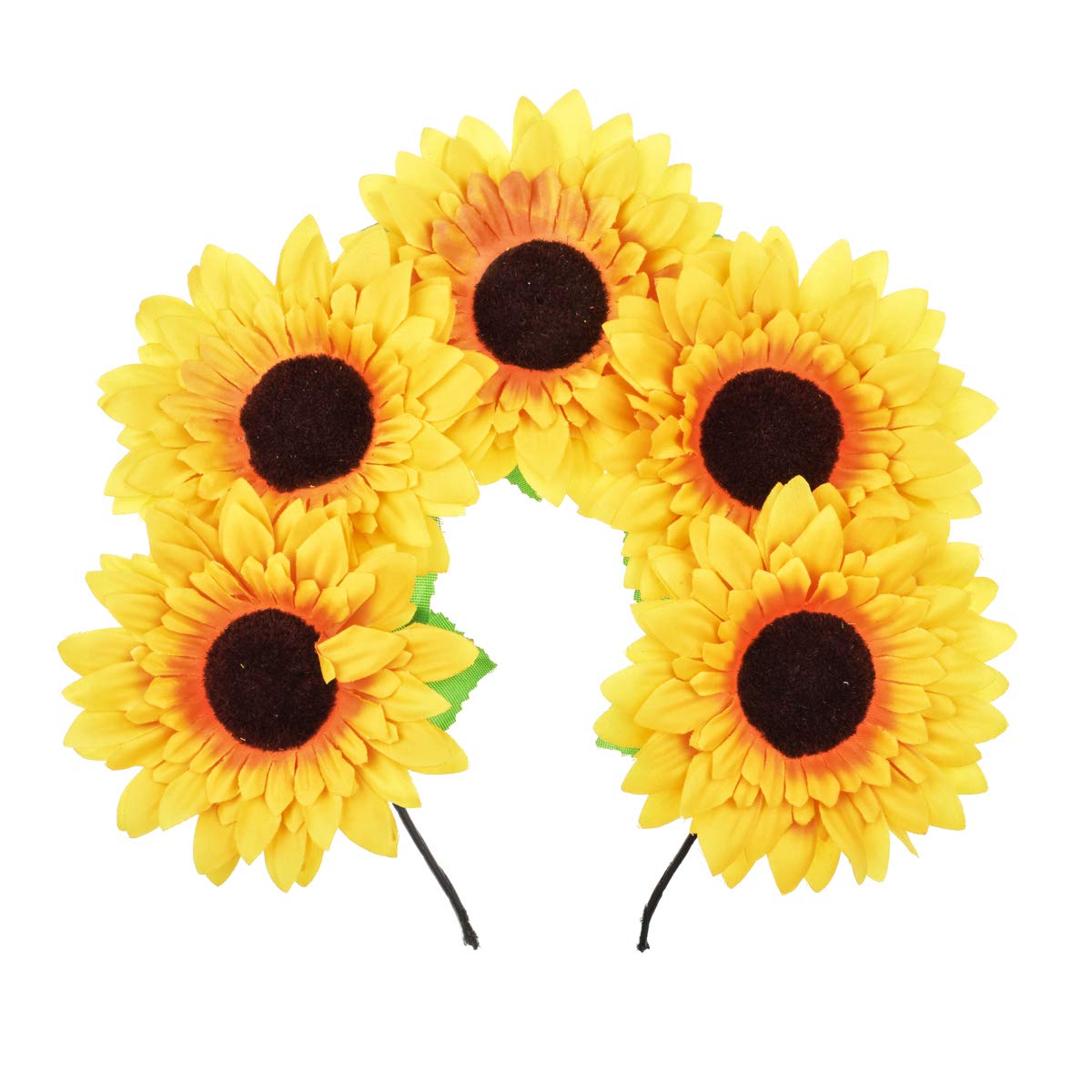 DDazzling Yellow Sunflower Headband Floral Crown - Boho Festival Hair Accessory for Women, Halloween Costume, Bridal Shower, Photo Props, Summer Party