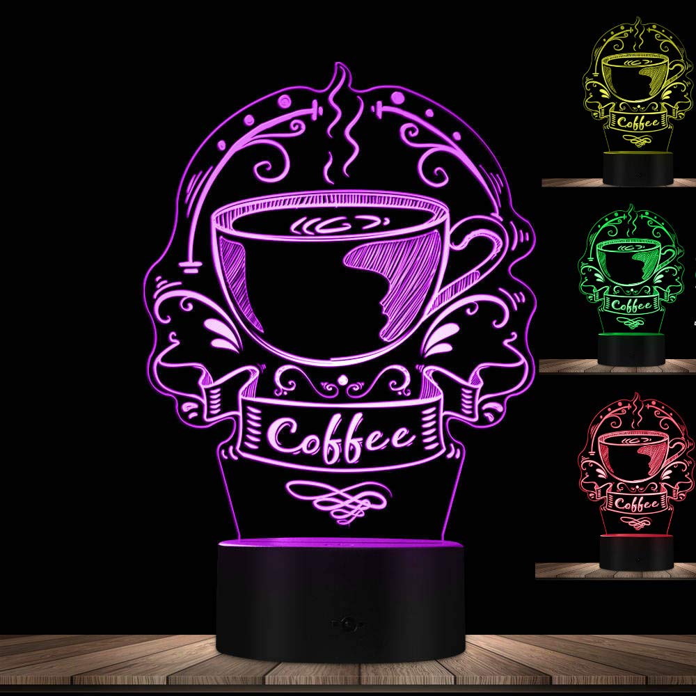 3D Coffee Cup Night Light - LED Touch Switch Desk Lamp with 7 Color Changing Modes, Optical Illusion Decor for Home, Office, Christmas & Birthday Gifts - Perfect for Kids Room, Bedside Table & Cozy Ambiance