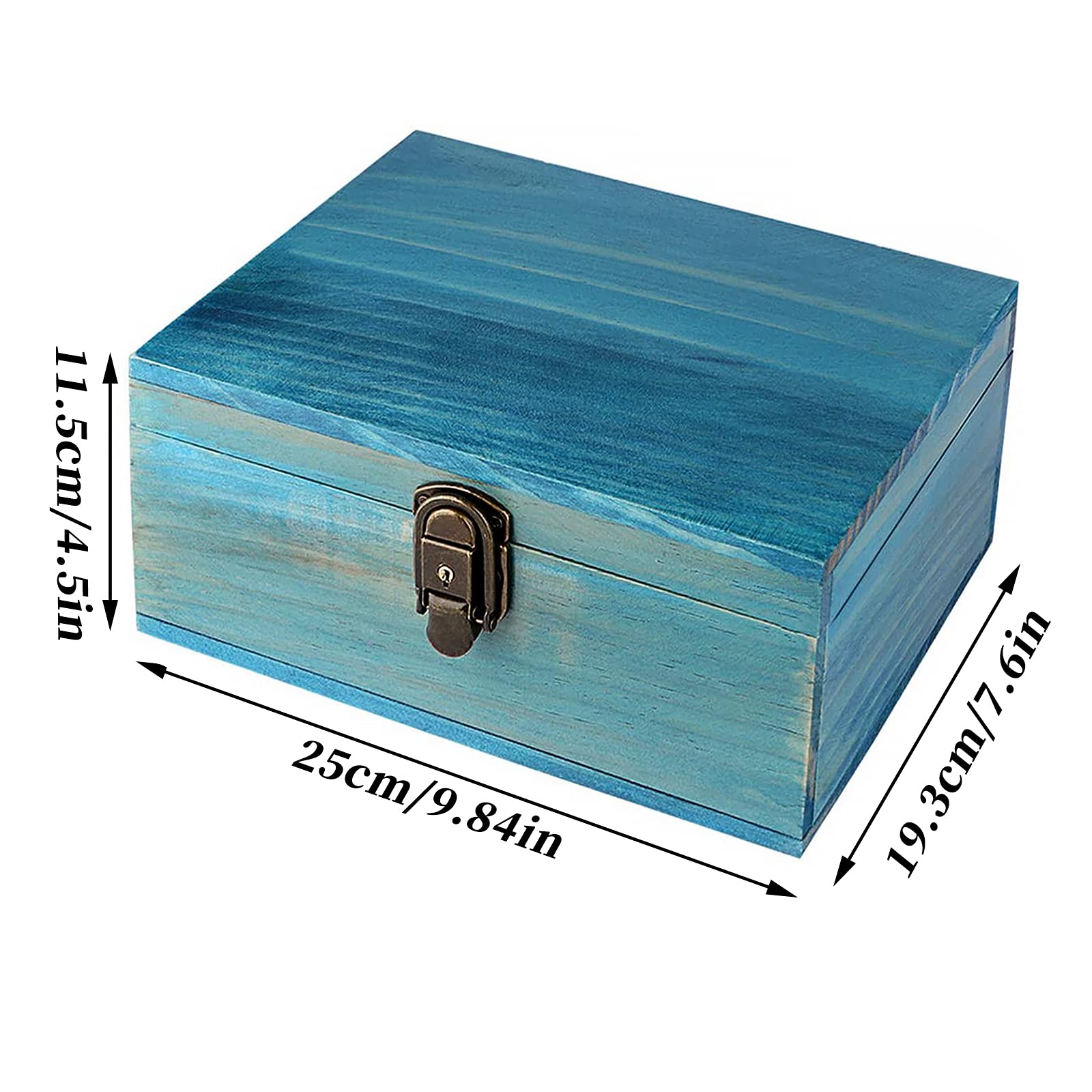 Handmade Blue Wooden Keepsake Box with Lock - Decorative Jewelry Storage Box for Gifts, Home Decor & Organizing - 9.3x7.6x4.5 Inch - Perfect for Wedding Rings, Heirlooms & Keepsake Storage
