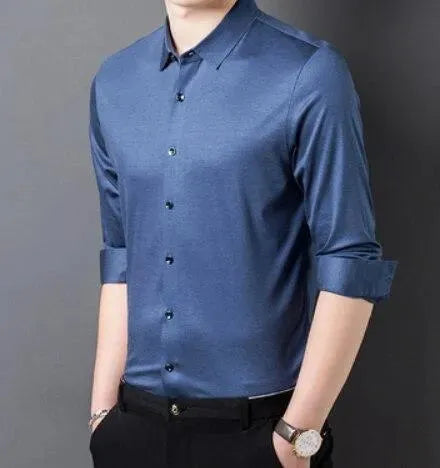Premium Strummer Satin Men's Dress Shirt - Formal Slim Fit Button Down Shirt for Business, Office & Wedding Occasions
