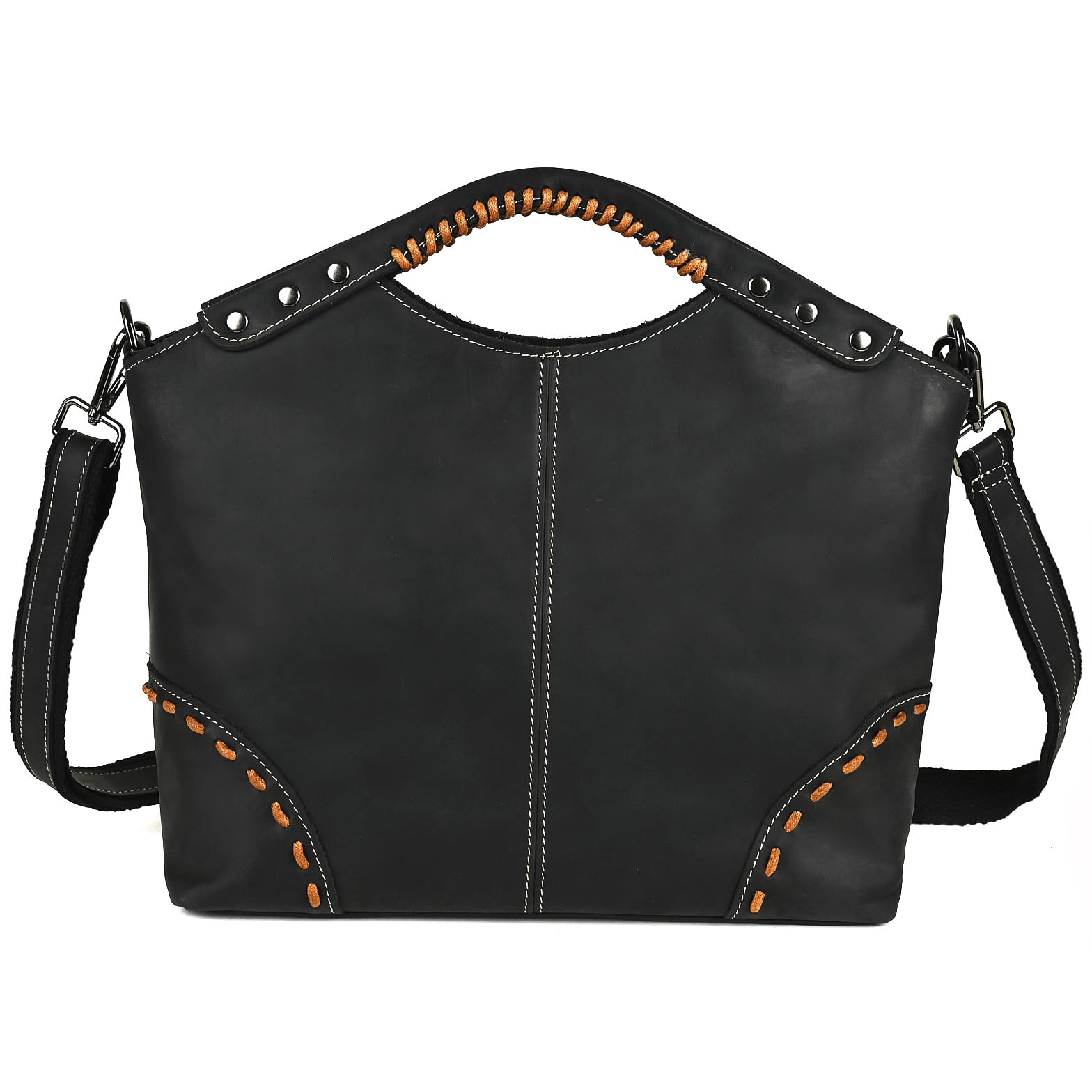 Genuine Crazy Horse Leather Satchel Crossbody Handbag for Women - Top Handle Shoulder Bag with Thick Durable Leather - Perfect for Work, Travel & Everyday Use