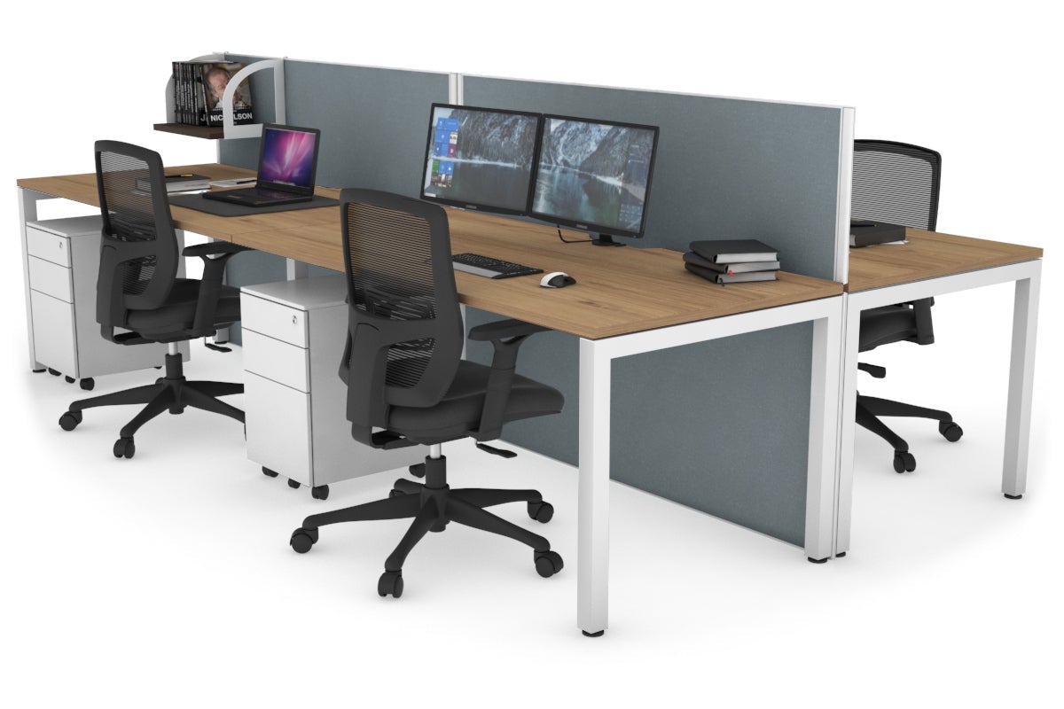Horizon Quadro 4-Person Office Workstation Bench with Square Legs - 1600L x 800W with Cable Management Scallop - Perfect for Collaborative Workspaces & Open Office Environments