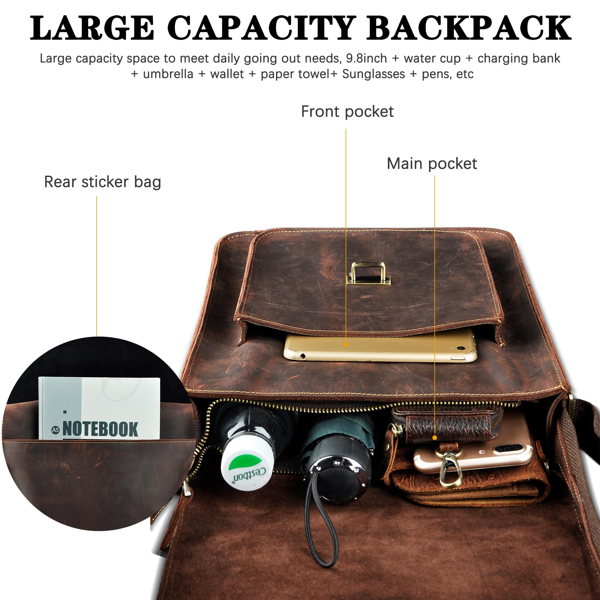 Waterproof Canvas & Genuine Leather Messenger Bag for Men - Durable Crossbody Tote with Adjustable Shoulder Strap - Perfect for Travel, Work & Daily Commute