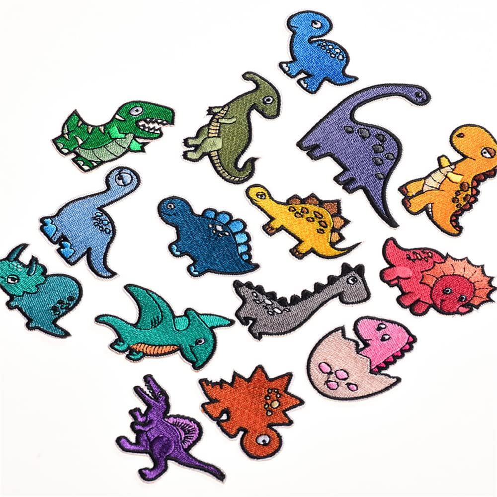 15 Pcs Iron On Embroidered Dinosaur Patches - Assorted Sizes Applique Kit for DIY Clothes, Jackets, Backpacks & Jeans - Perfect for Kids' Crafts, Costume Design & Fashion Upcycling (Dinosaur3)