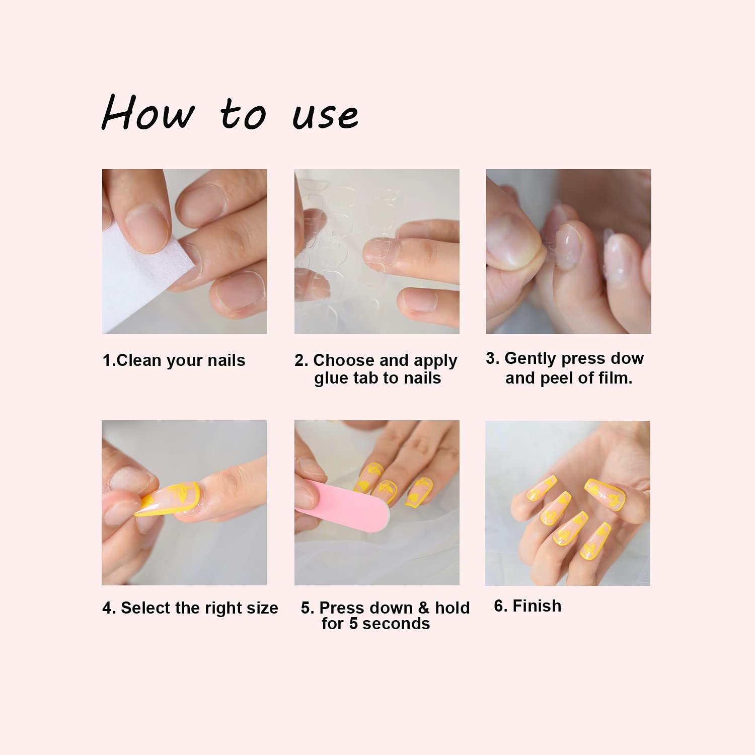 24pcs French Lily Flower Press on Nails - Soft Gel Glossy Natural Nude Fake Nails for Women, Reusable Stick on Acrylic Nails with Glue Kit | Perfect for Weddings, Parties & Everyday Wear