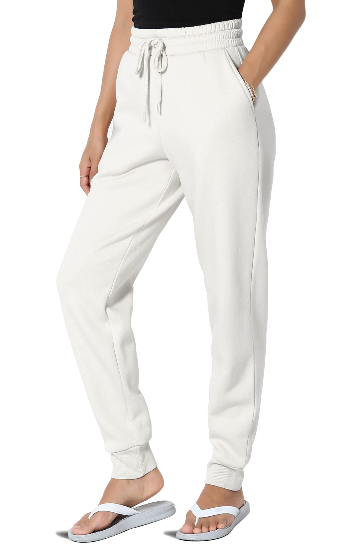 TheMogan Active Lounge Comfy Cotton Blend Drawstring Waist Jogger Sweat Pants for Women - Soft Casual Yoga Pants with Pockets for Running, Travel & Home Wear