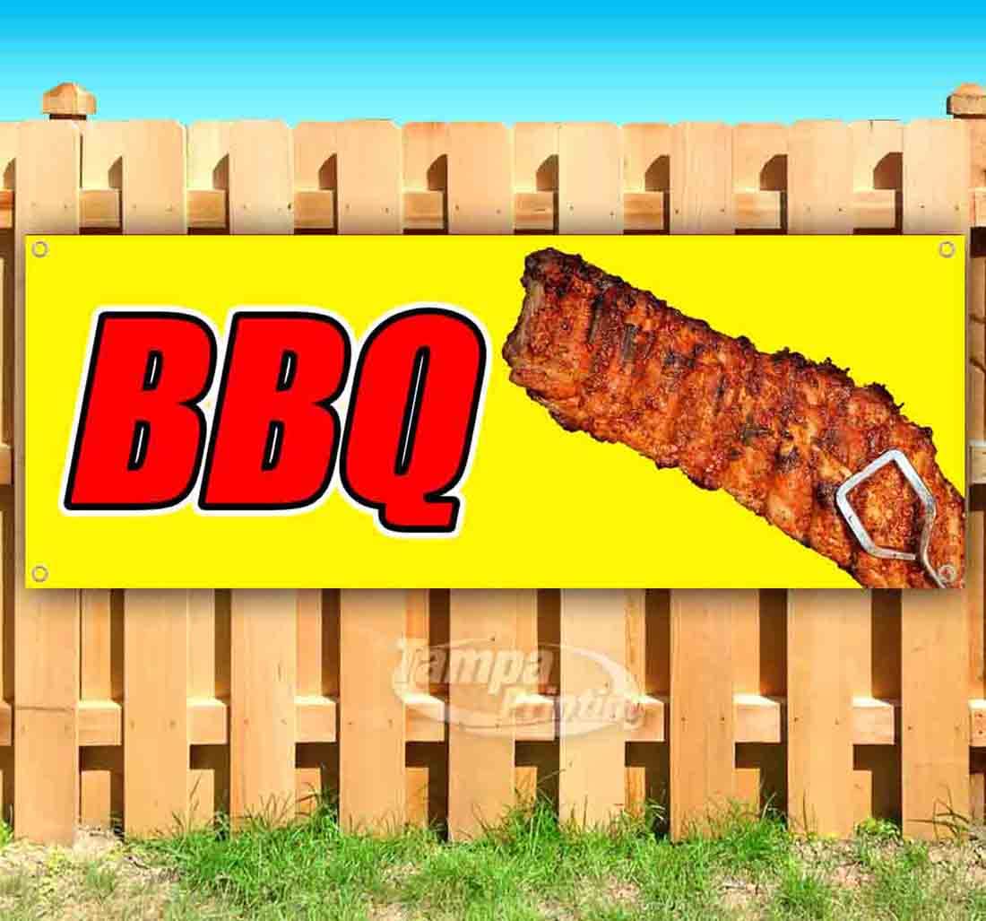 13 oz Heavy-Duty Vinyl BBQ Banner with Metal Grommets - Single-Sided Non-Fabric Outdoor Party Sign for Backyard Grilling & Tailgating Events