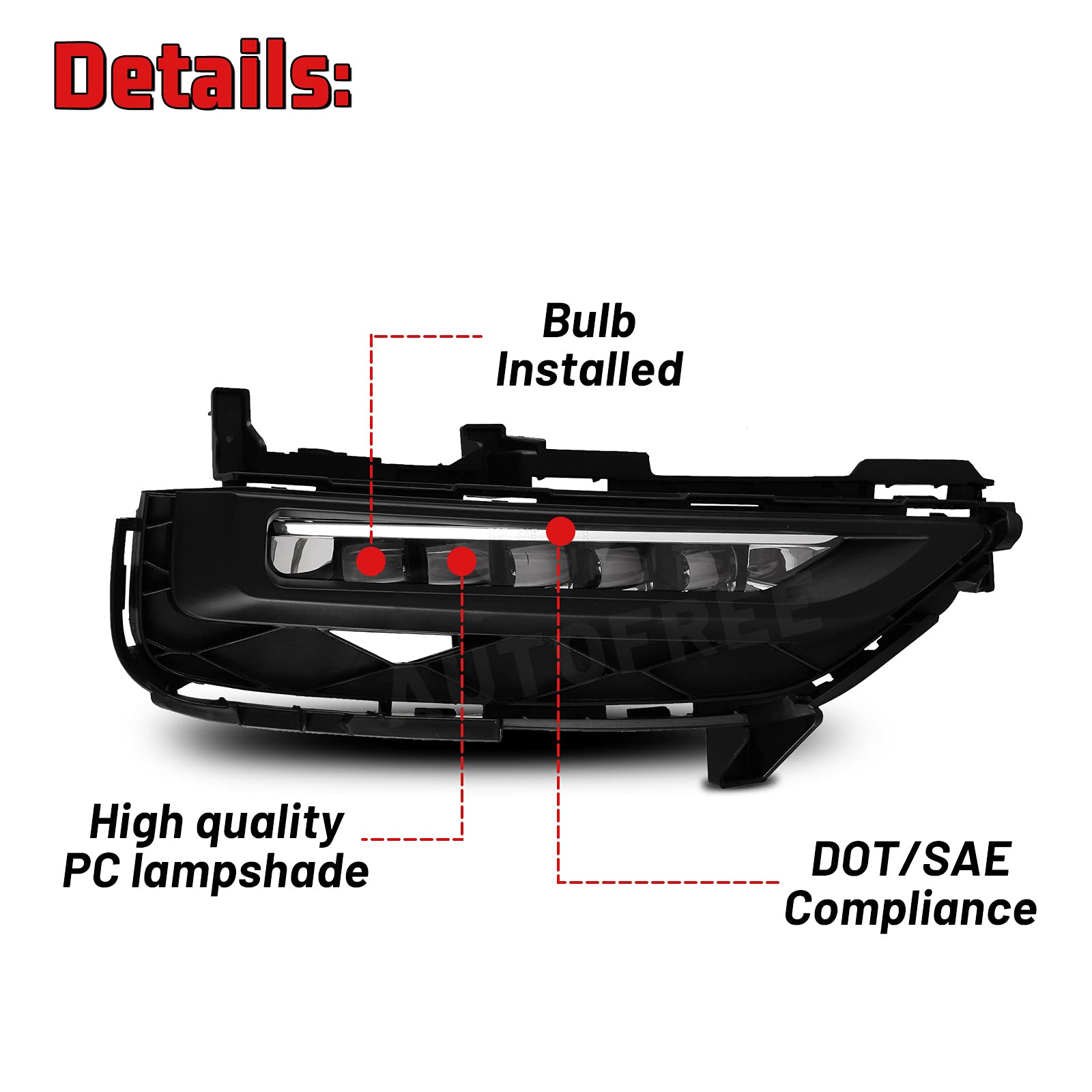 2016-2017 Honda Accord Coupe LED Fog Lights with DRL - Clear Lens, Wiring Kit & Switch Included (1 Pair) - Perfect for Night Driving & Enhanced Visibility